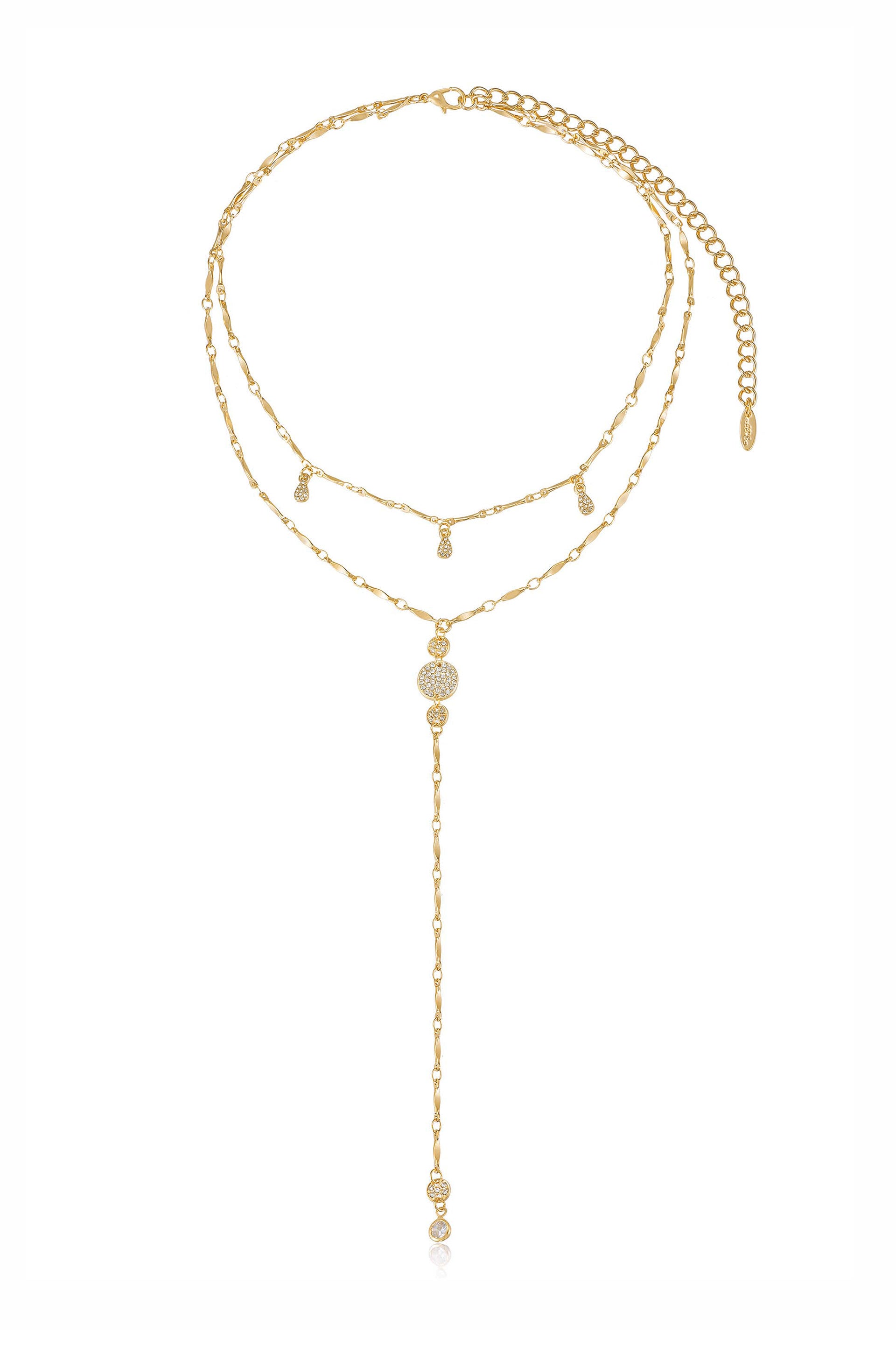 Carmine Layered Crystal Lariat Necklace 18k Gold Plated 2