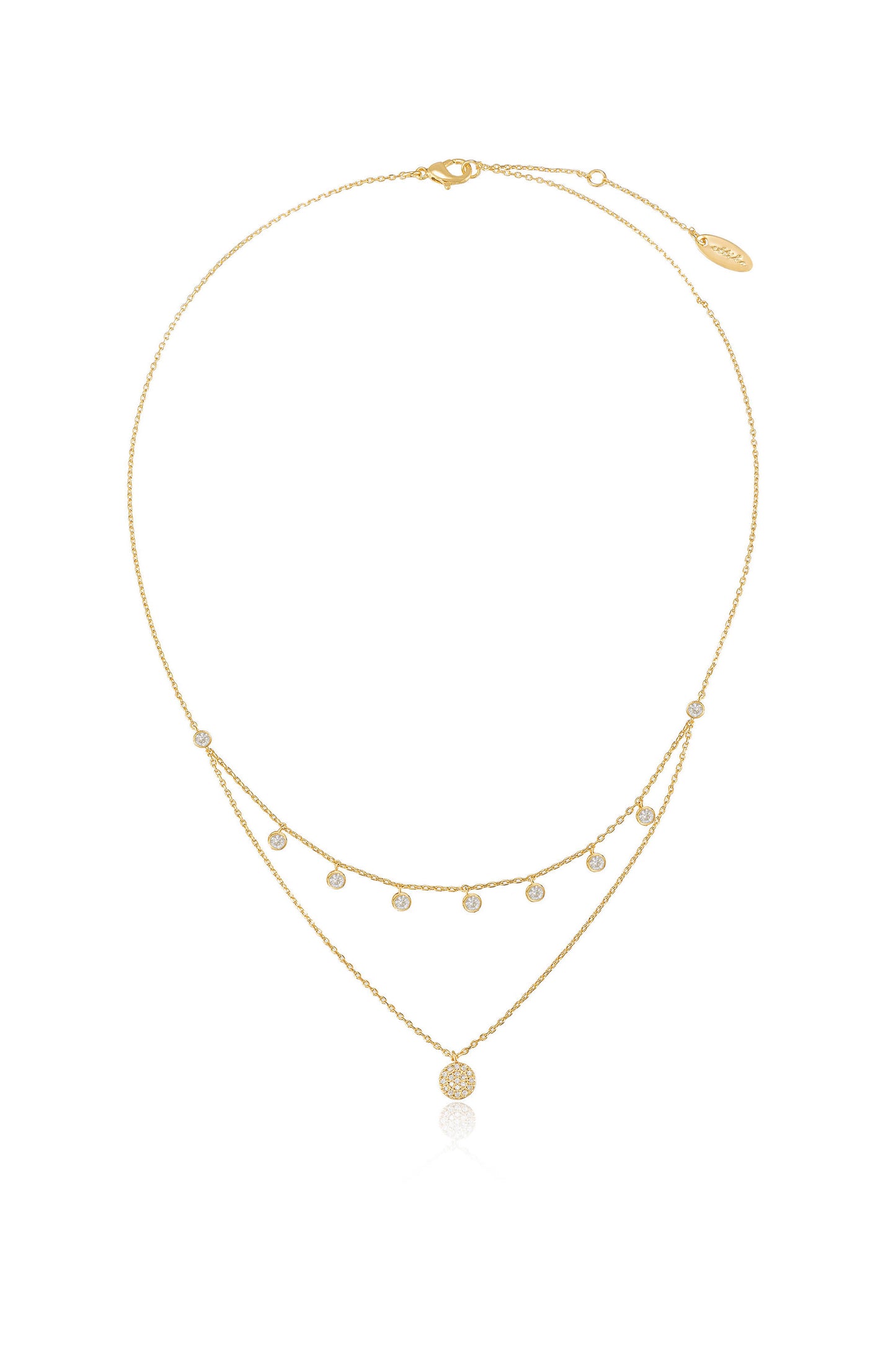 Double Layered Chain & Crystal Disc Necklace full
