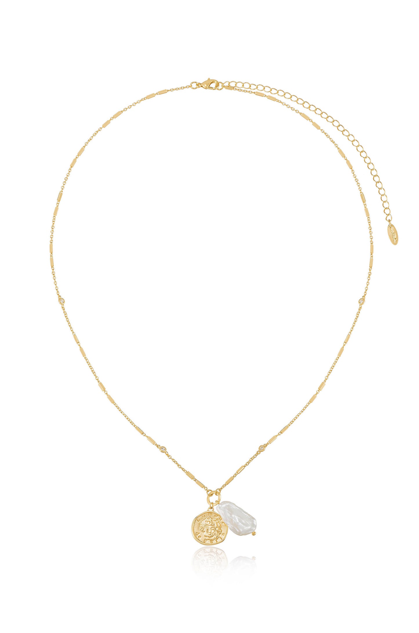 Trusty Trinkets Pearl and Coin 18k Gold Plated Necklace full
