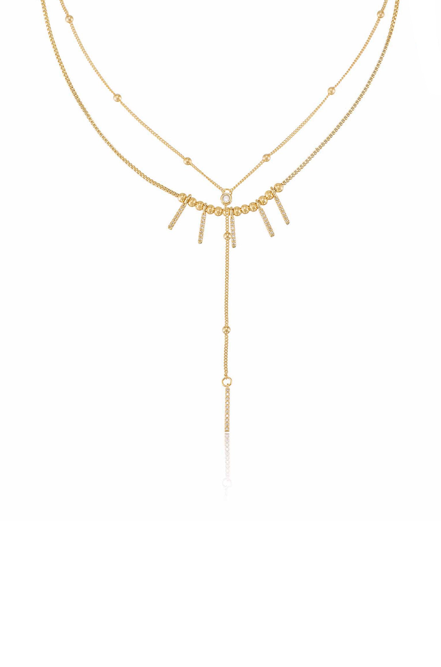 Crystal Landslide Lariat 18k Gold Plated Layered Necklace Set