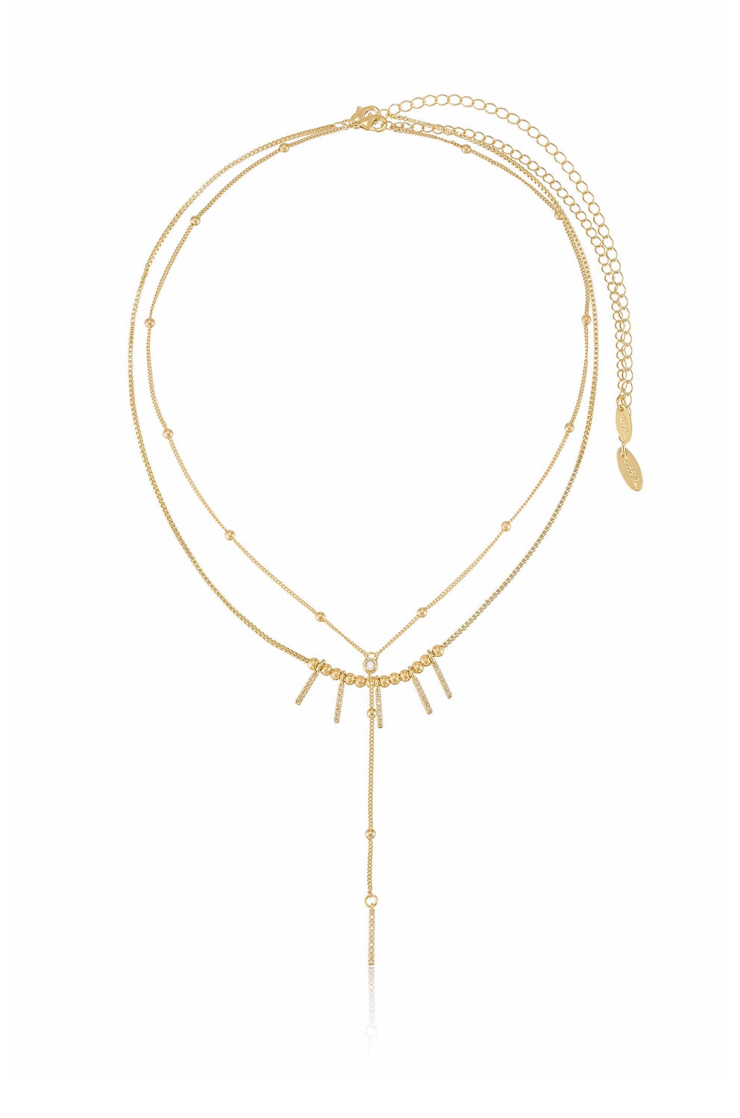 Crystal Landslide Lariat 18k Gold Plated Layered Necklace Set full