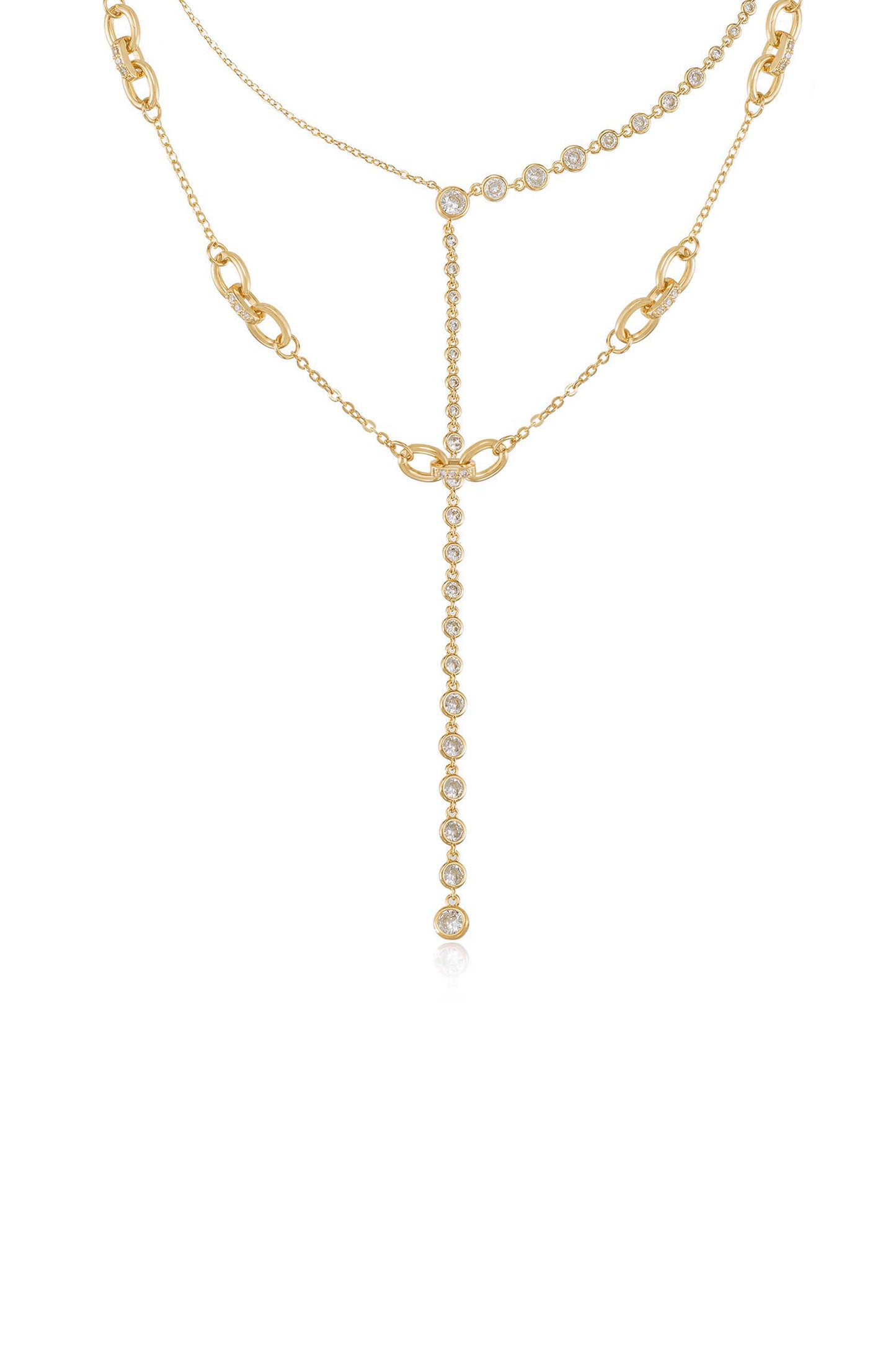Asymmetrical Crystals Lariat 18k Gold Plated Necklace Set