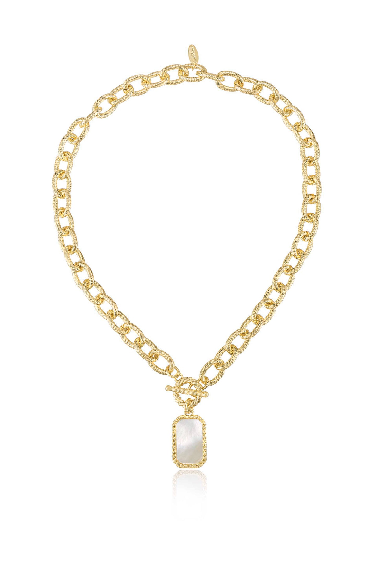 Chain Link and Mother of Pearl Pendant Necklace full