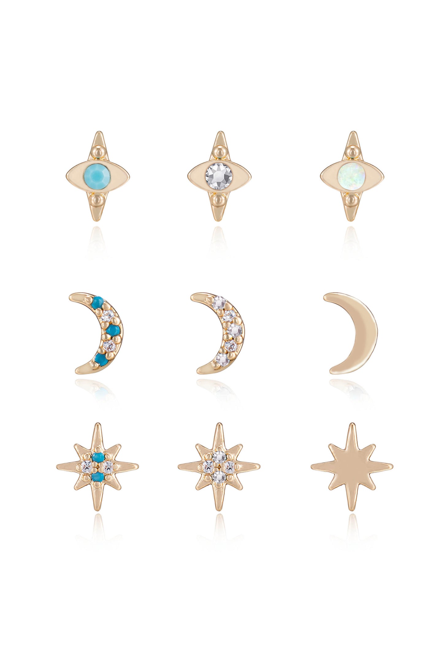 Celestial Mixed 18k Gold Plated Earring Stud Set