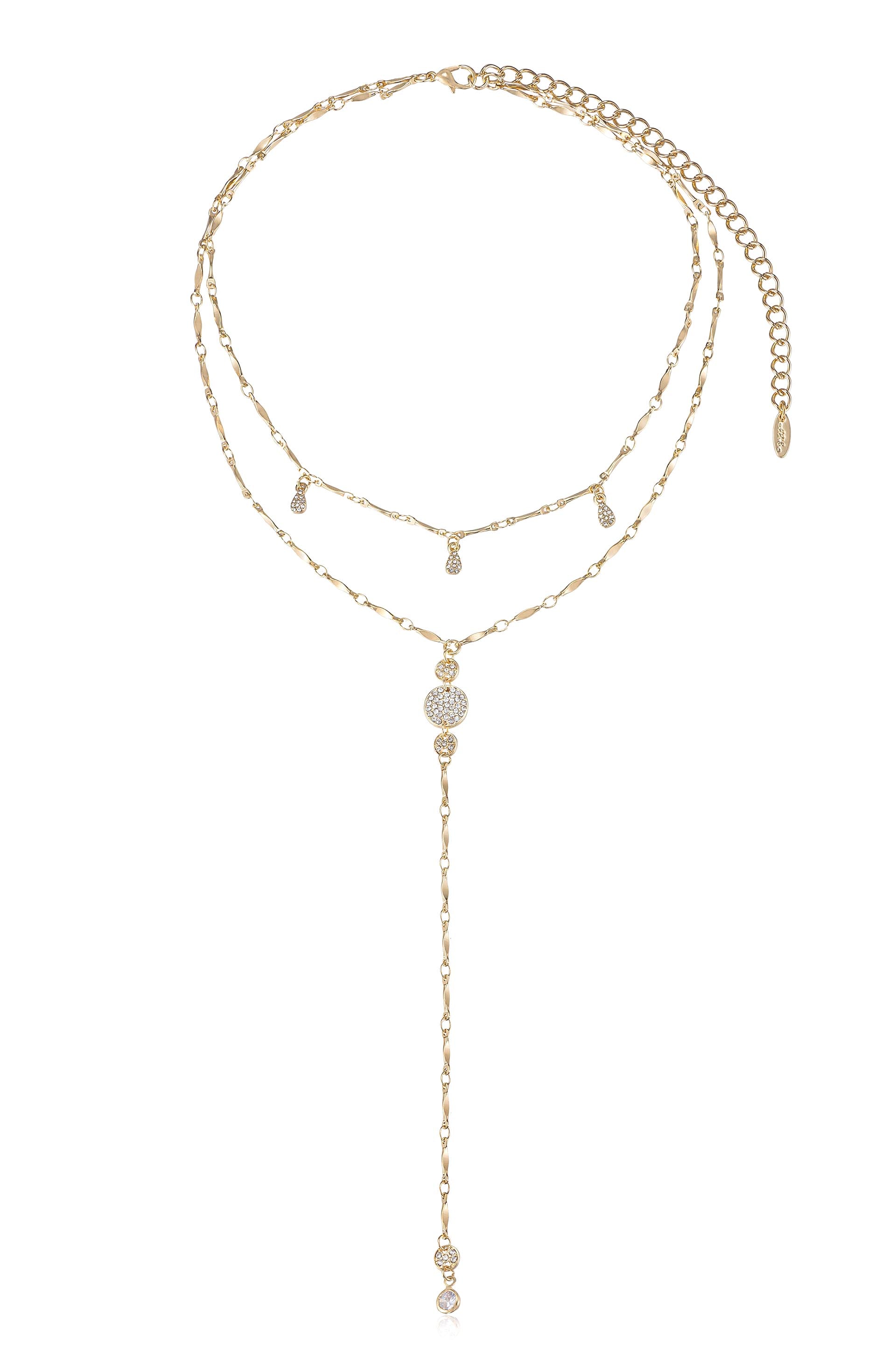 Carmine Layered Crystal Lariat Necklace 18k Gold Plated 4