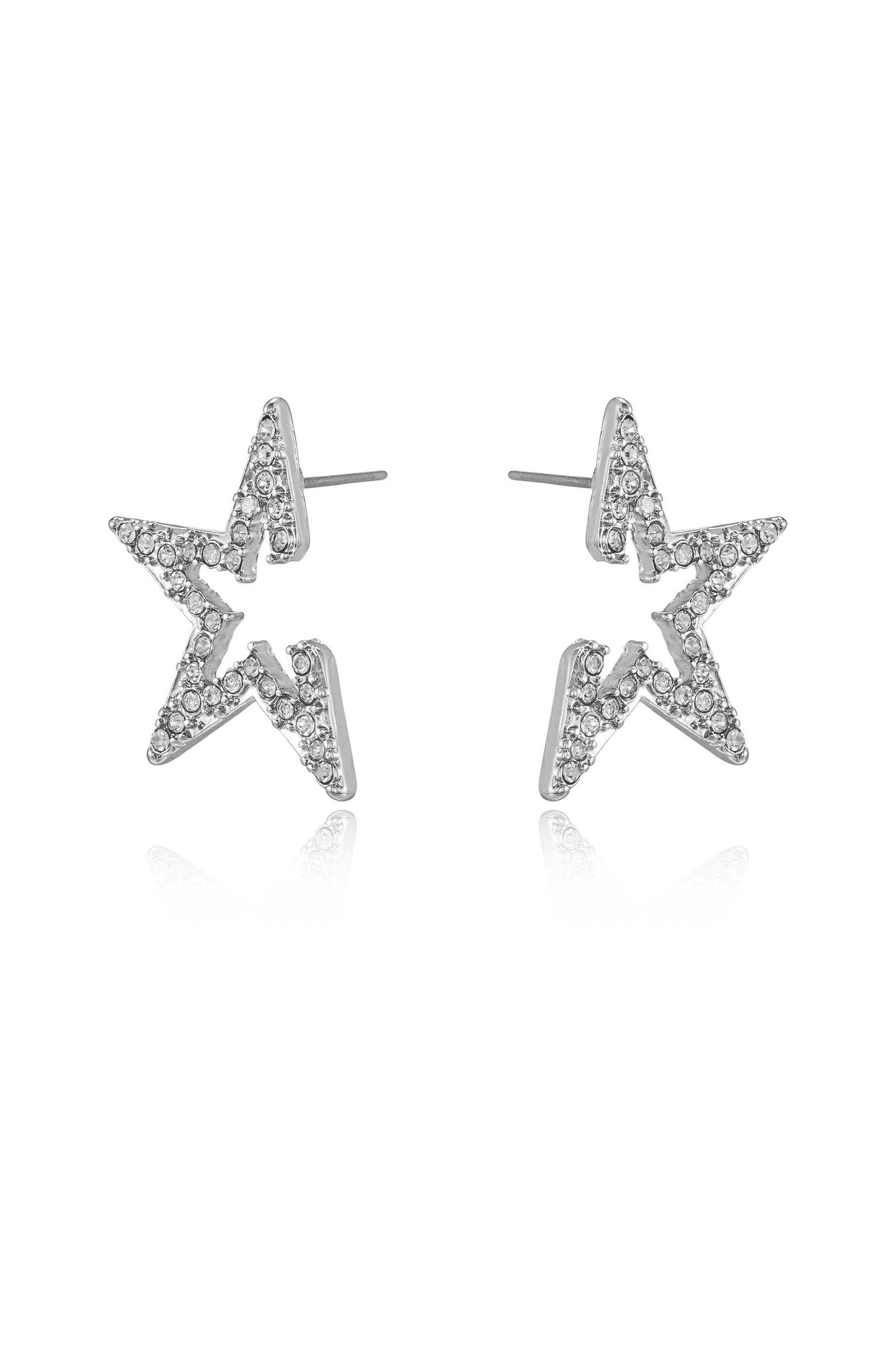 Star Light Crystal Statement Stud 18k Gold Plated Earrings in rhodium side