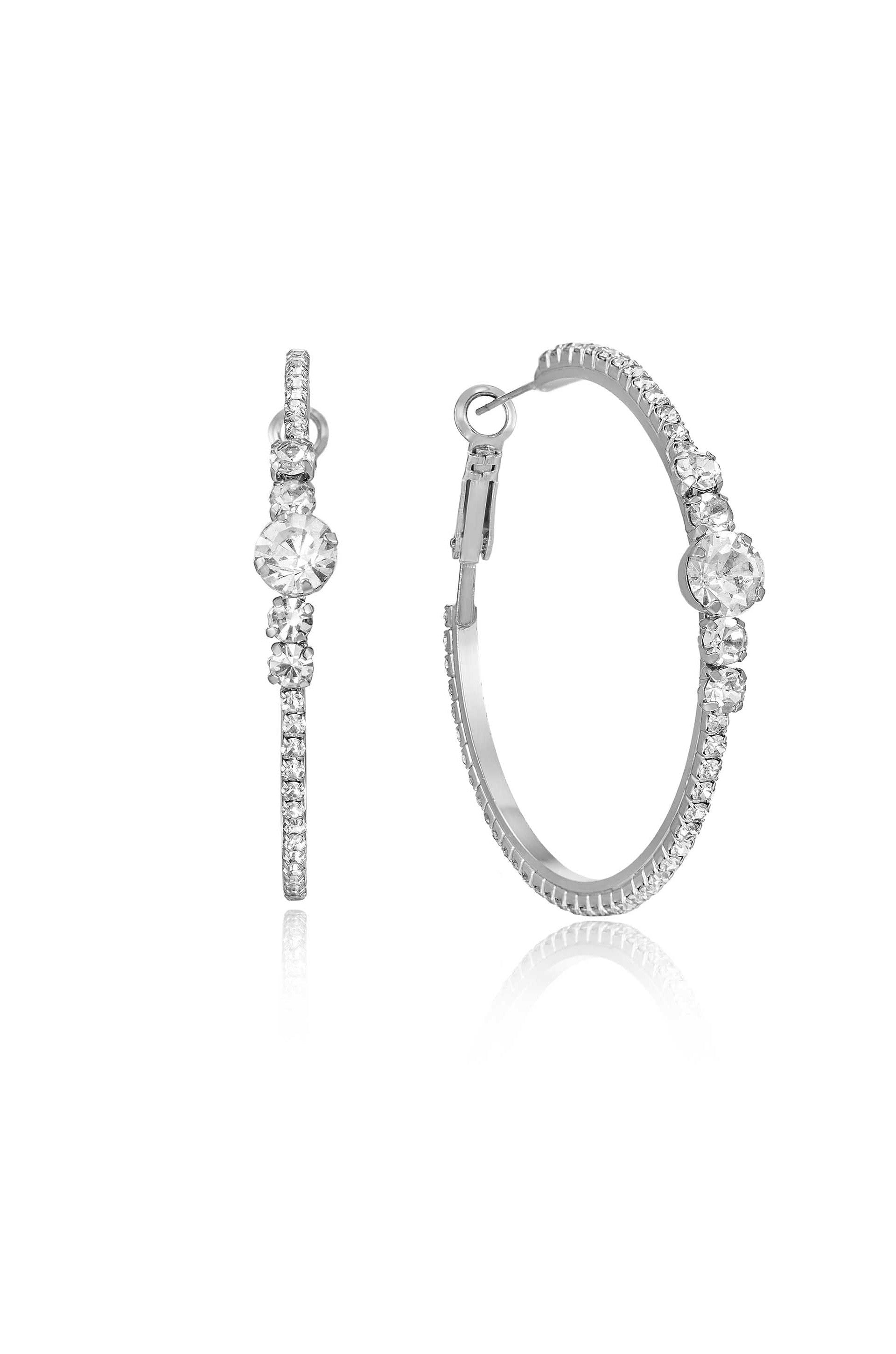 Hollywood Forever Crystal Hoop Earrings Rhodium Plated 3