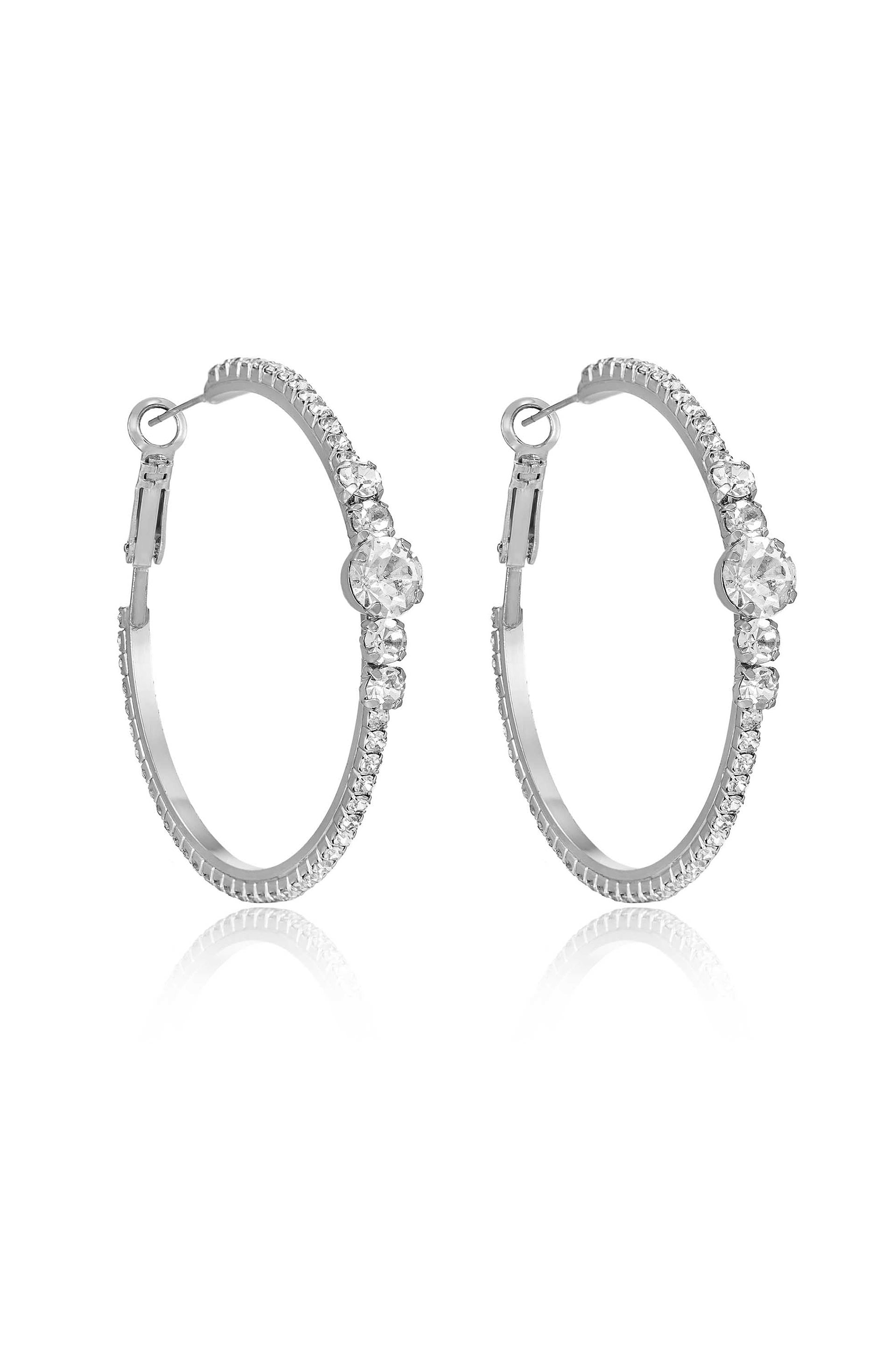 Hollywood Forever Crystal Hoop Earrings Rhodium Plated 2