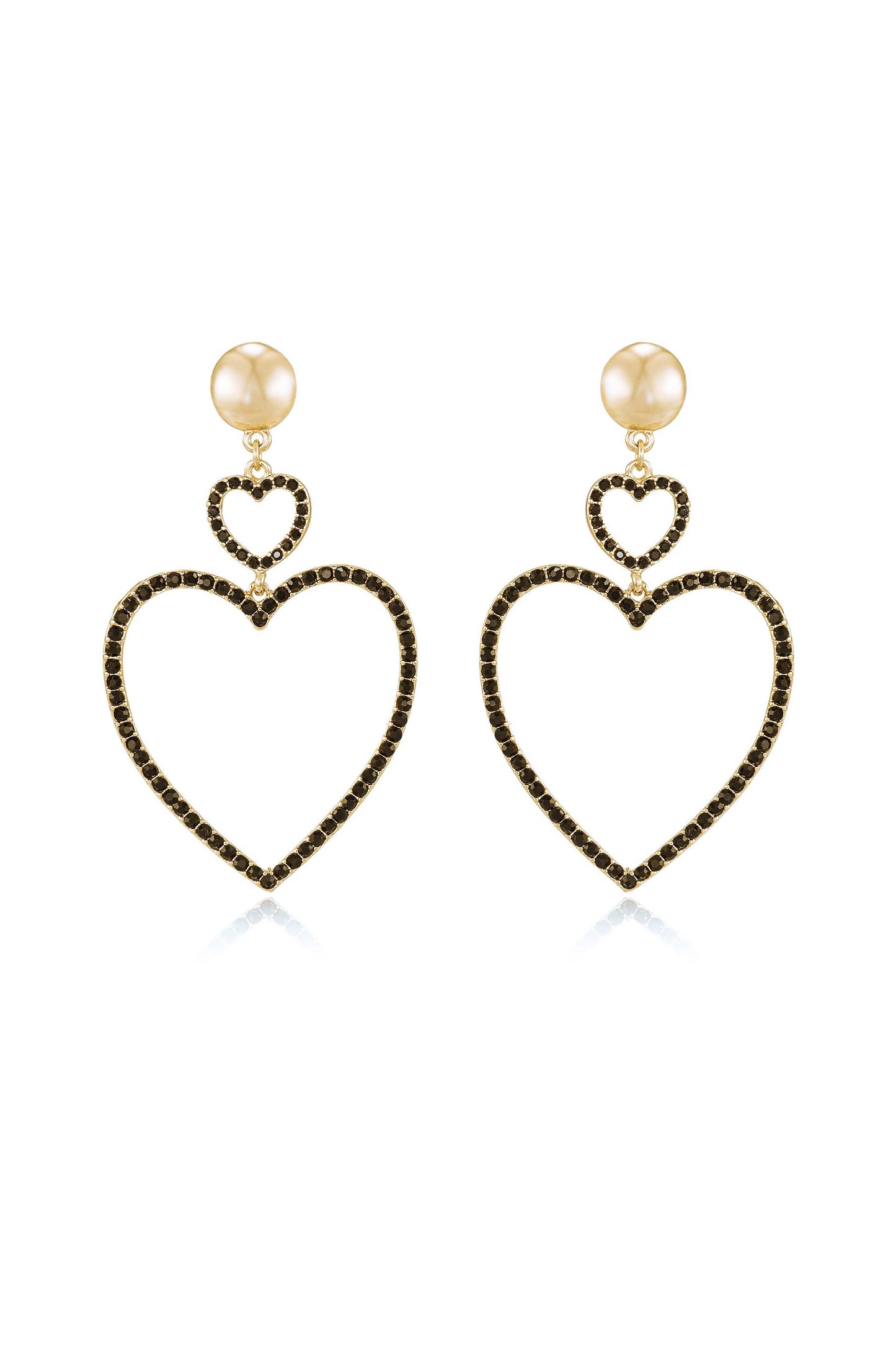 Double Heart Crystal Drop Earrings in black