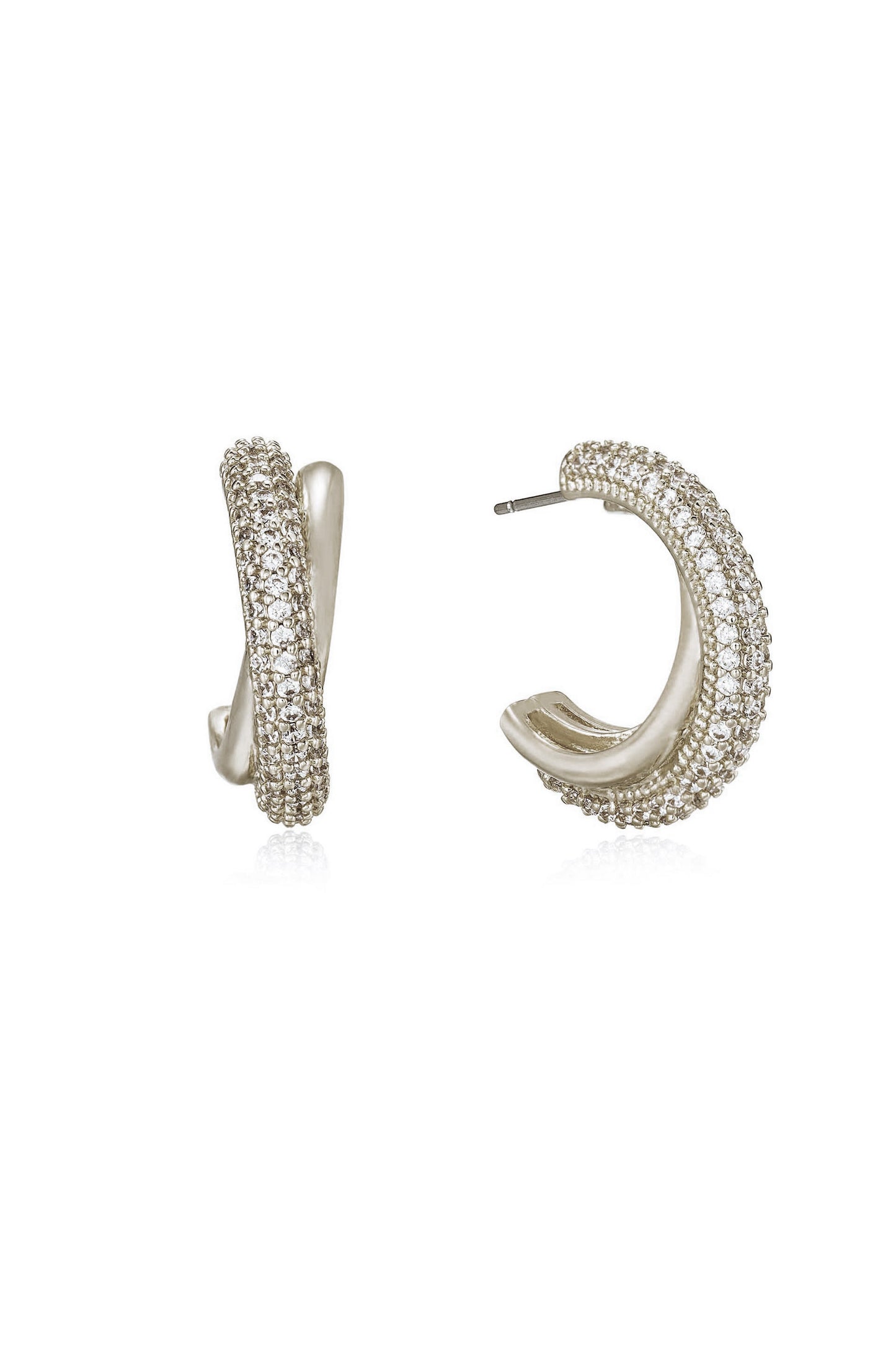 Crystal Intertwined Small Hoop Earrings in rhodium