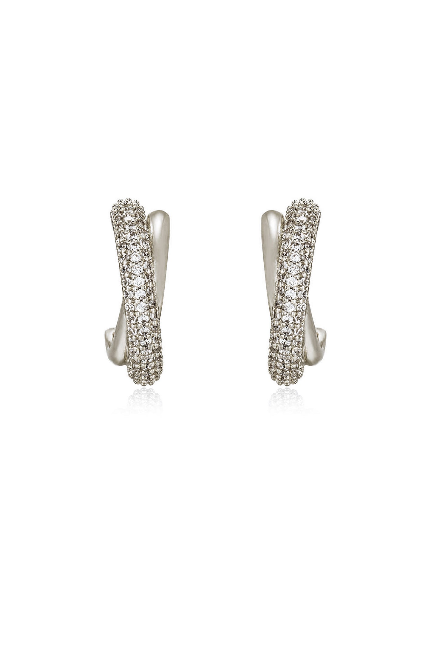 Crystal Intertwined Small Hoop Earrings in rhodium front
