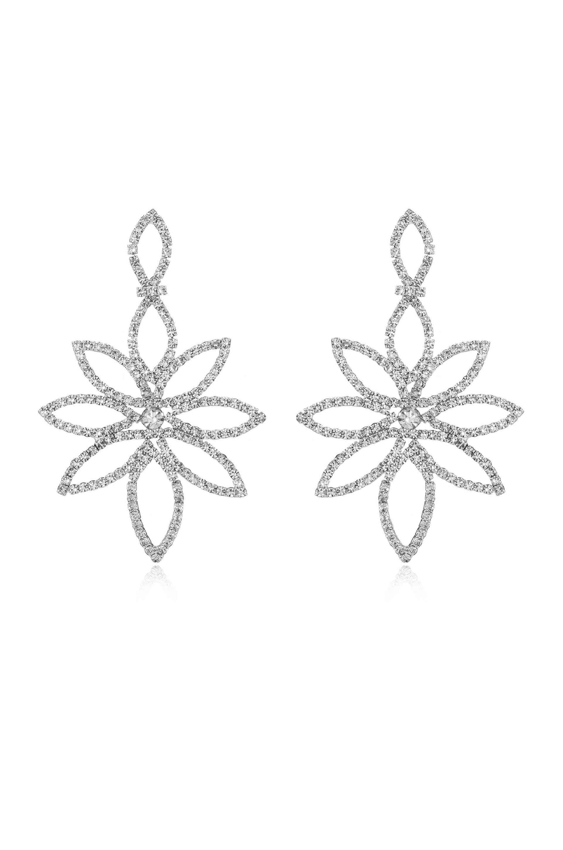 Crystal Bouquet Statement Earrings Clear Crystal with Silver Plating 3