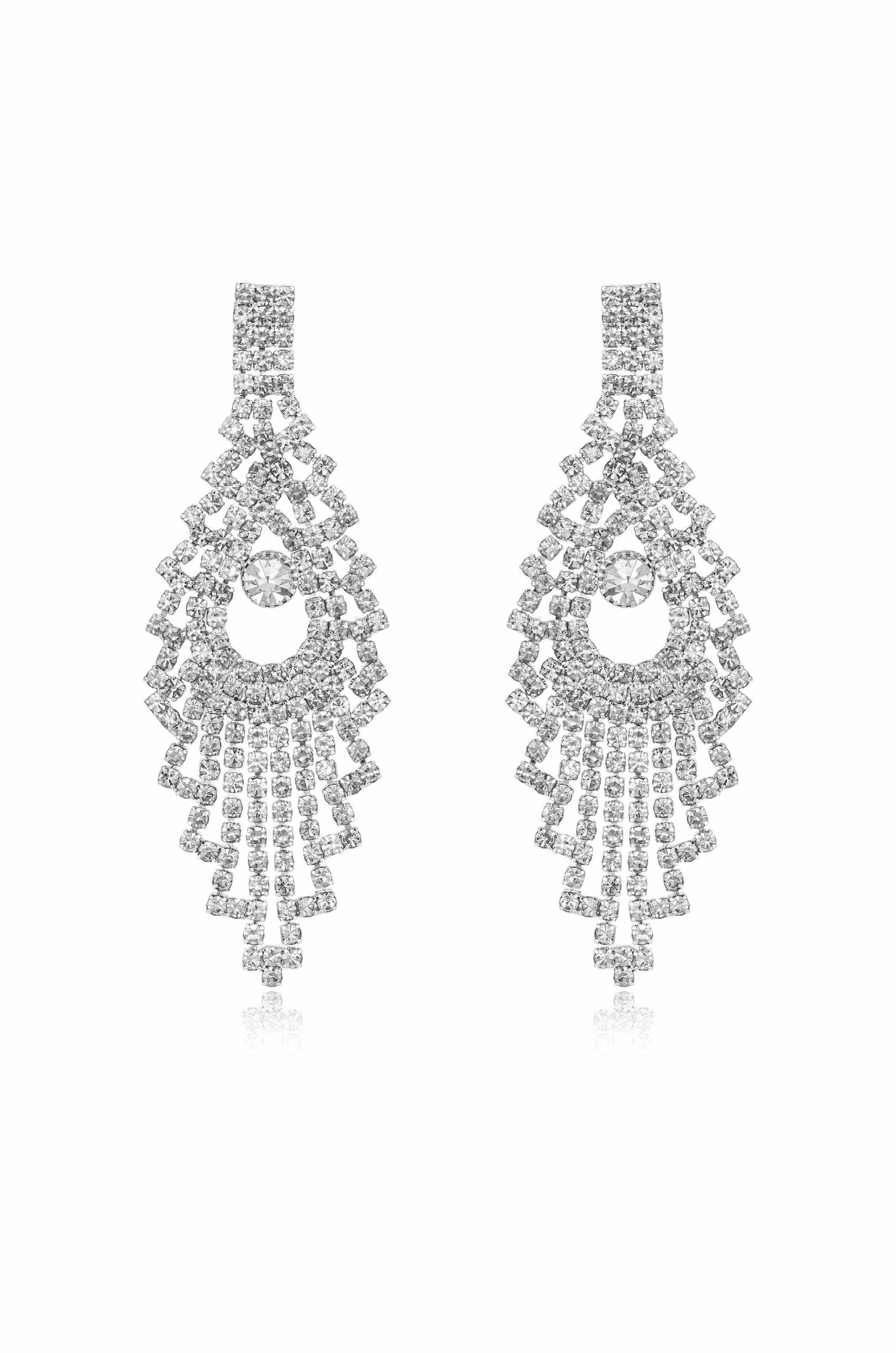 Charming Chandelier Crystal & Silver Plated Earrings Clear Crystal with Silver Plating