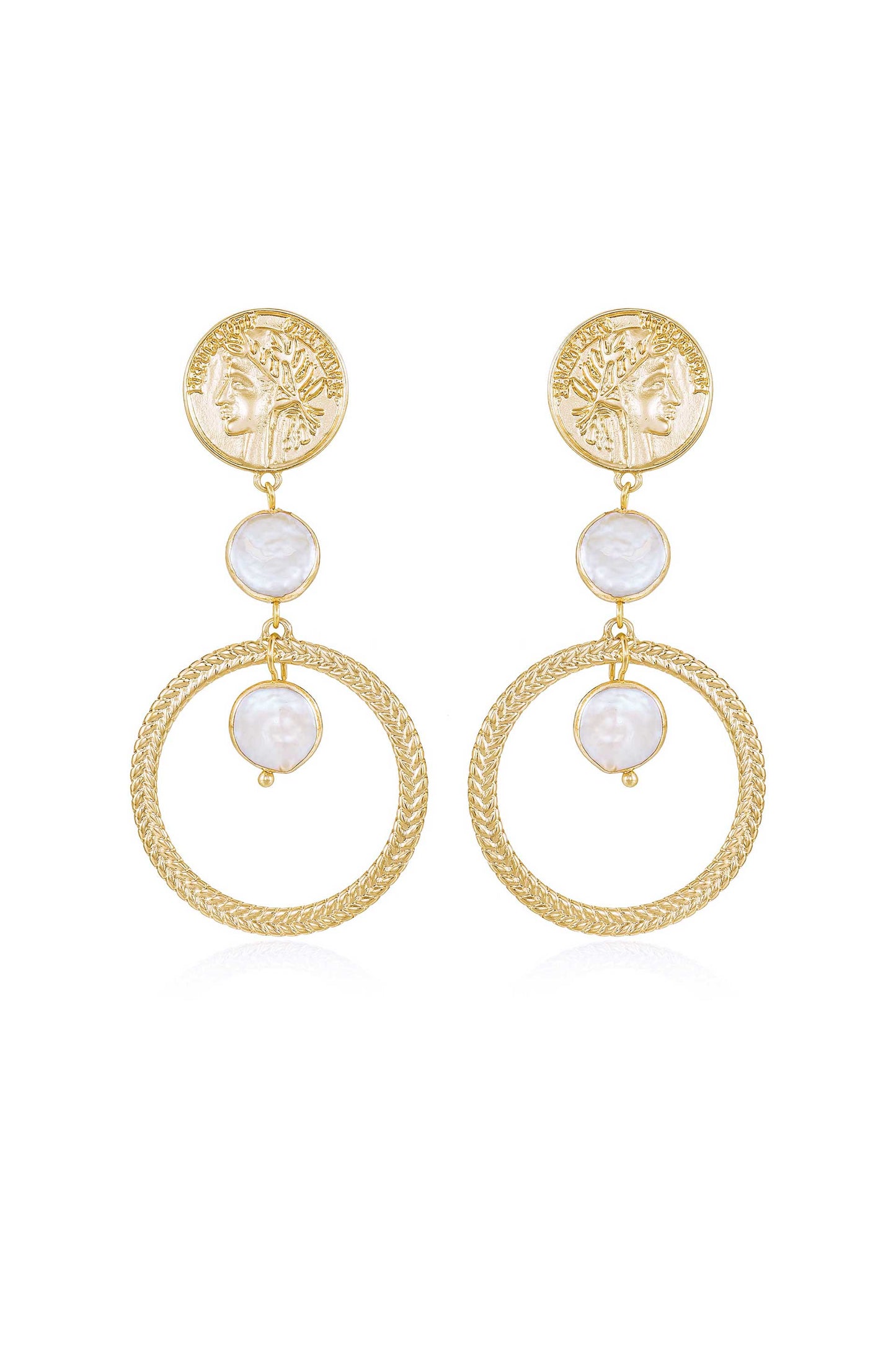 Your Majesty Coin & Freshwater Pearl Drop 18k Gold Plated Earrings