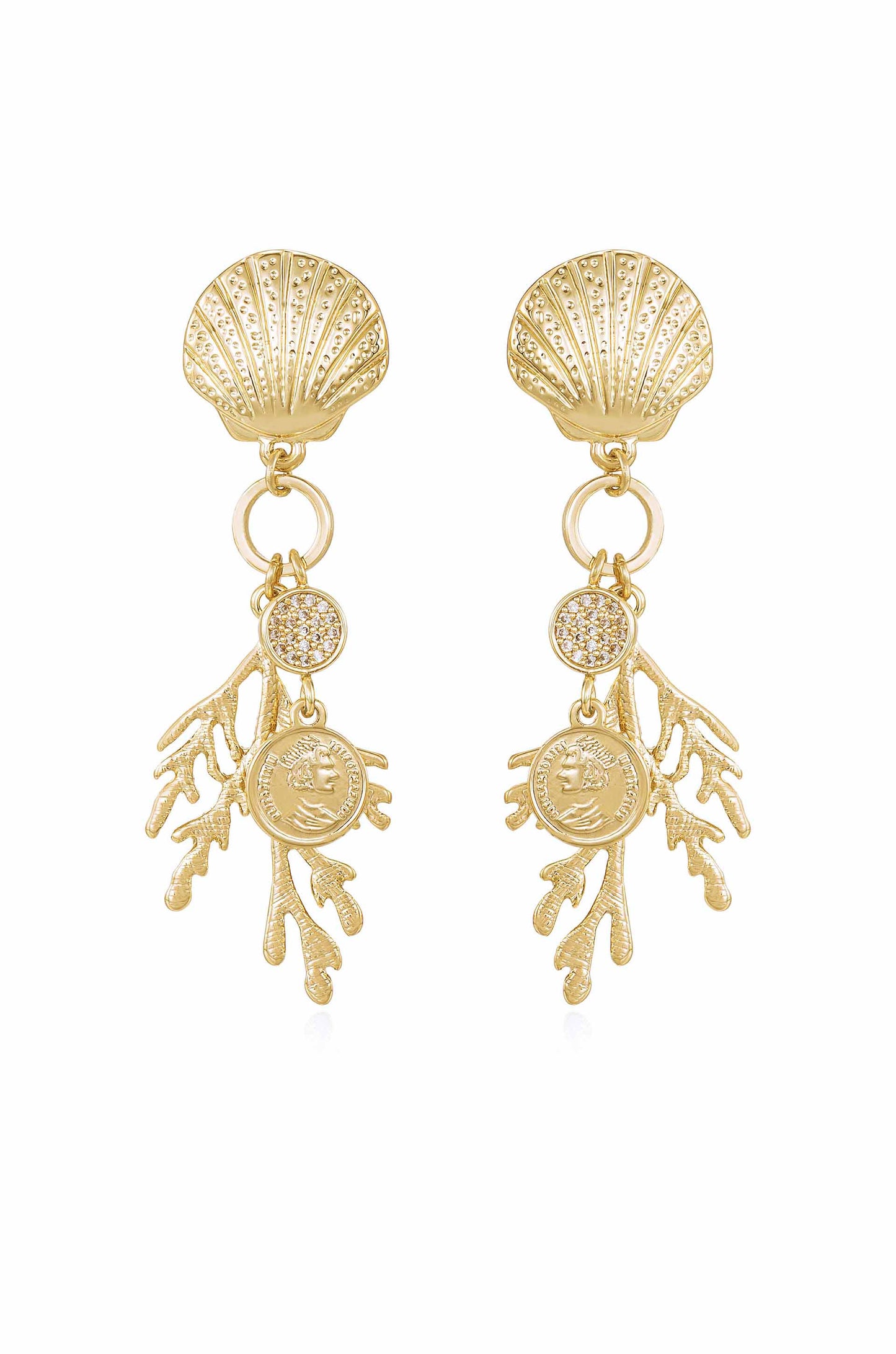 Seaside Shell & Coral 18k Gold Plated Earrings