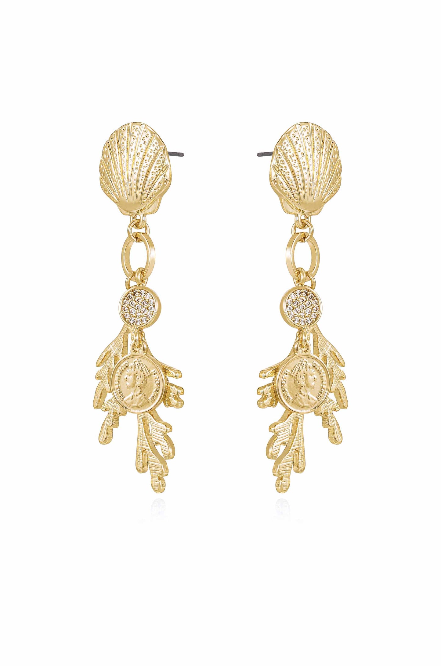Seaside Shell & Coral 18k Gold Plated Earrings side