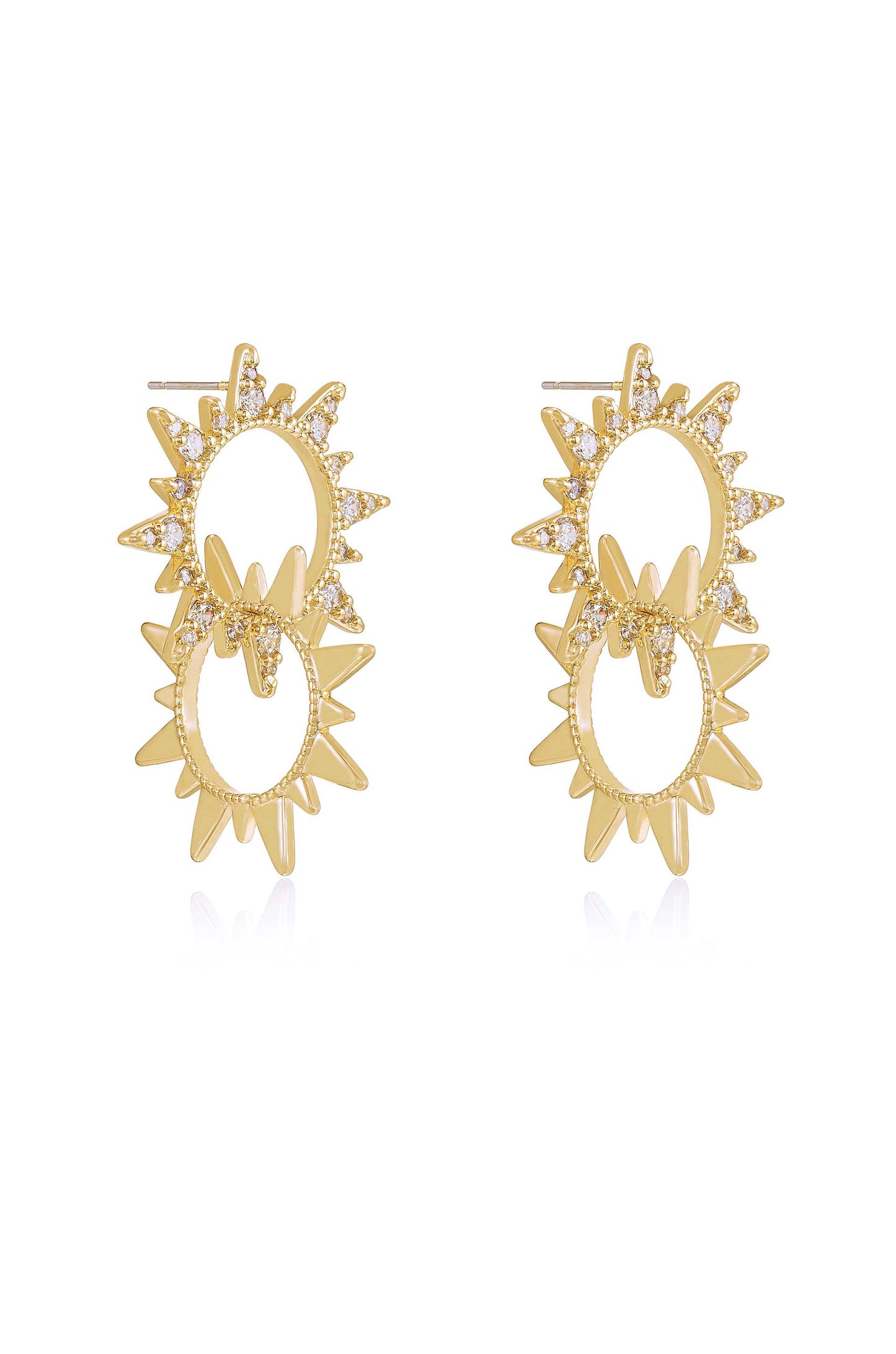 Crystal Golden Double Sun 18k Gold Plated Earrings side