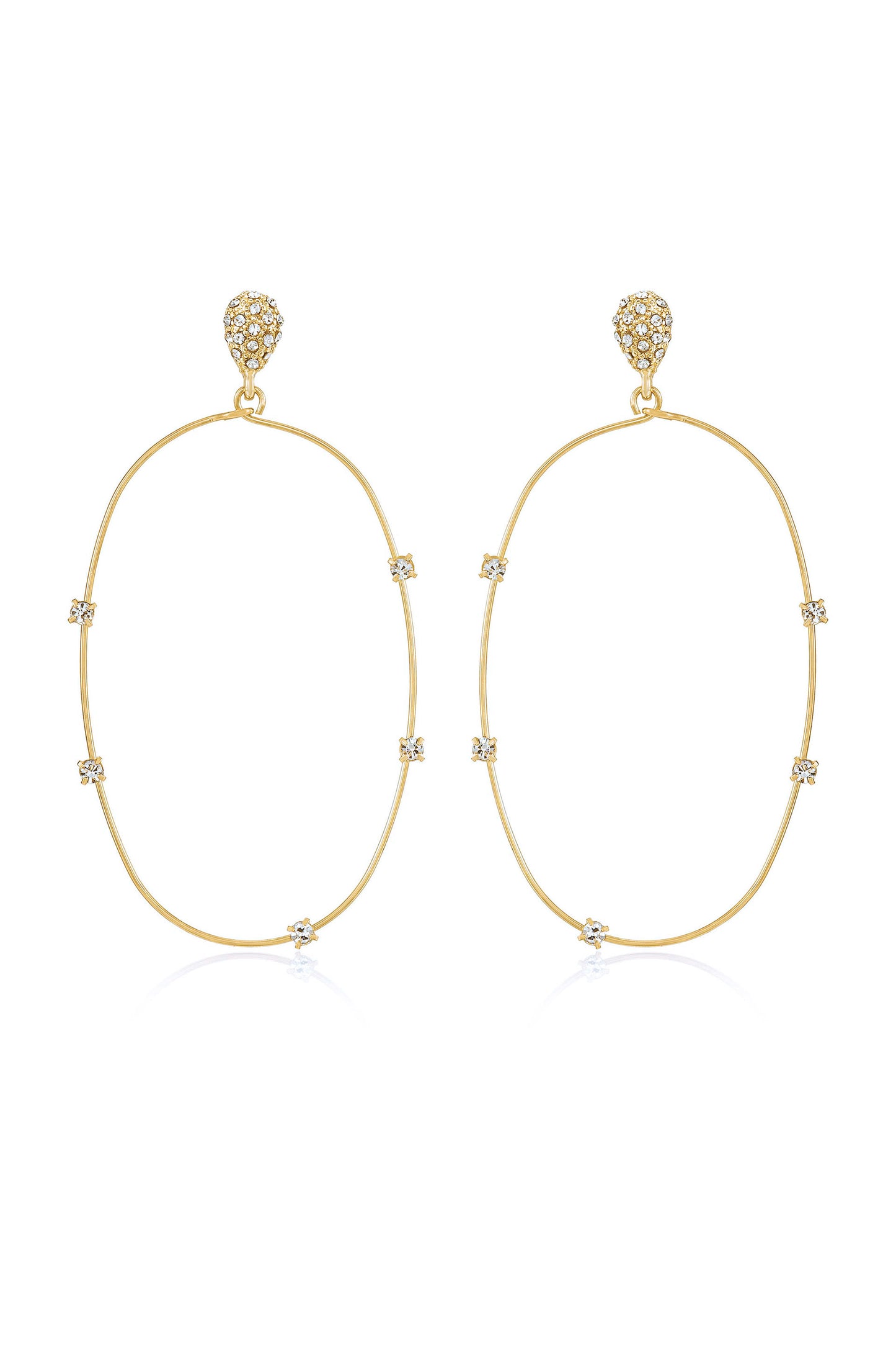 Delicate Crystal Large Oval Hoop Earrings 18k Gold Plated