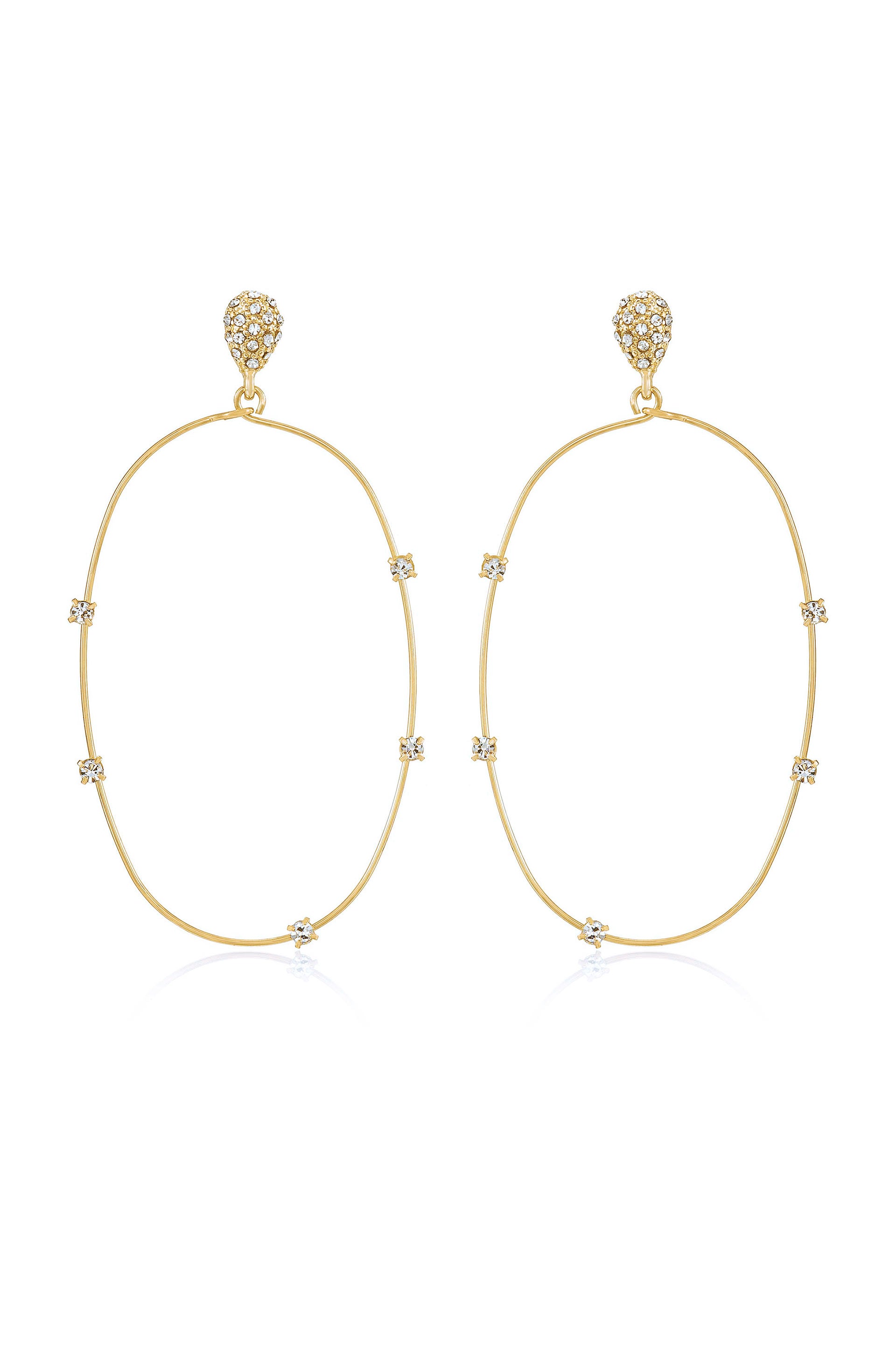 Delicate Crystal Large Oval Hoop Earrings 18k Gold Plated