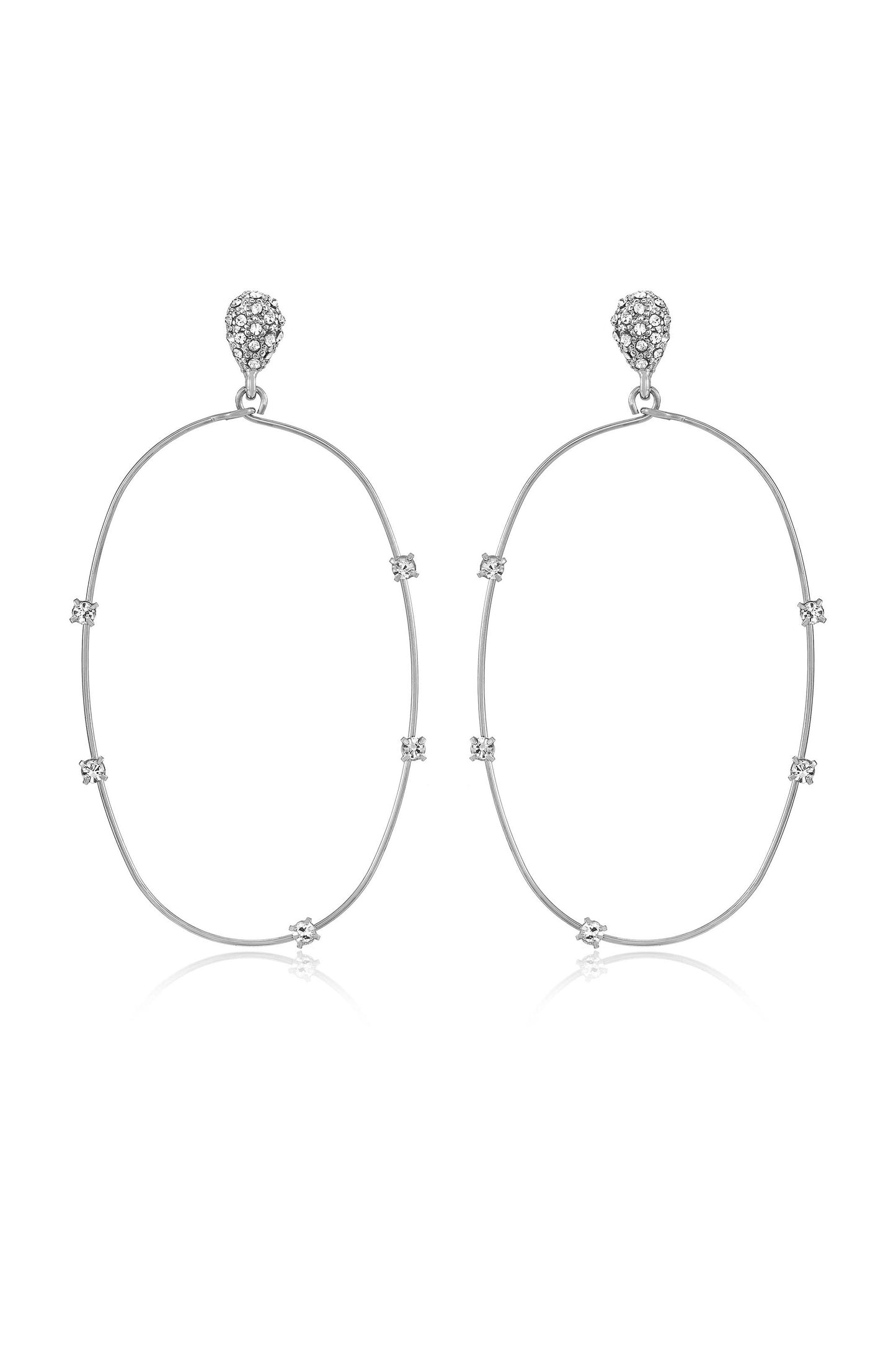 Delicate Crystal Large Oval Hoop Earrings Rhodium Plated 2