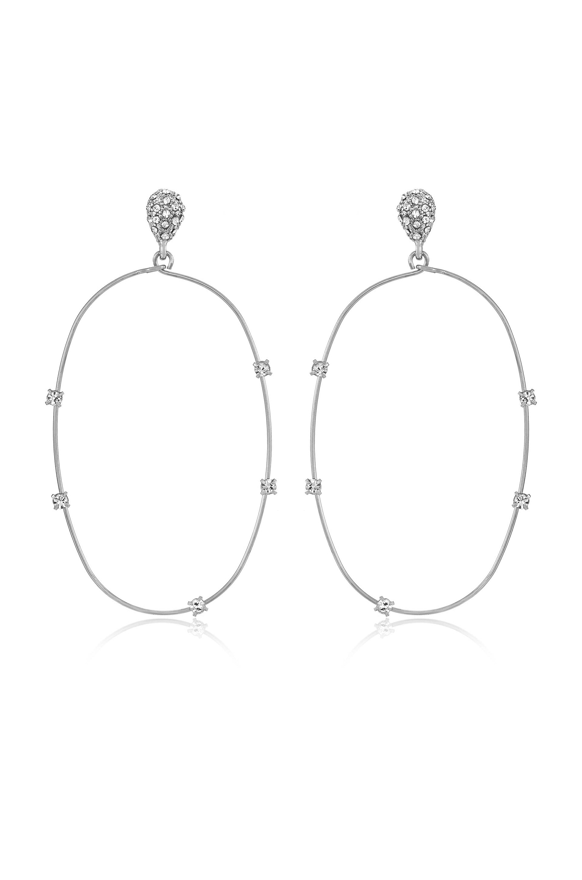 Delicate Crystal Large Oval Hoop Earrings Rhodium Plated 2