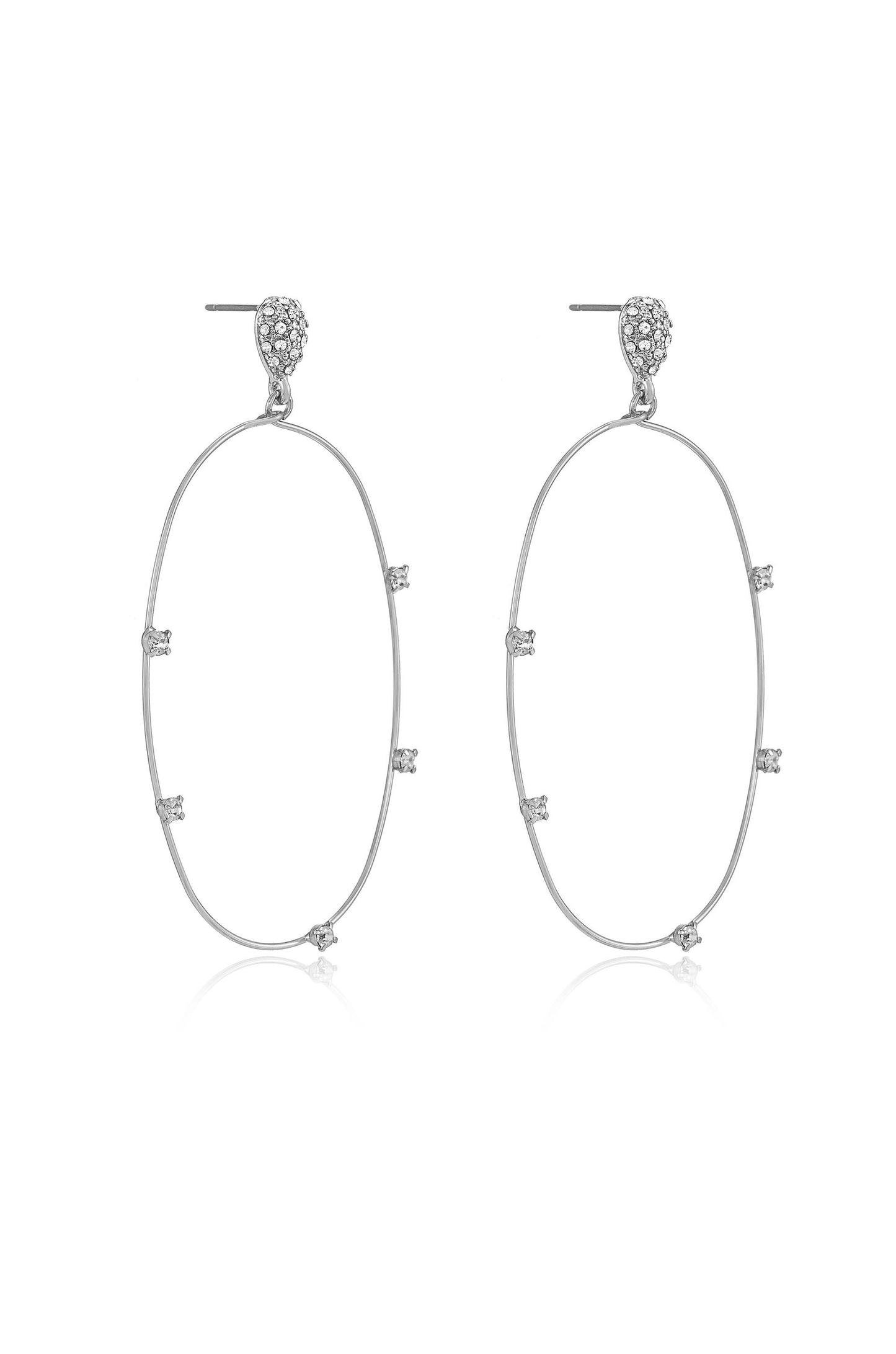Delicate Crystal Large Oval Hoop Earrings Rhodium Plated