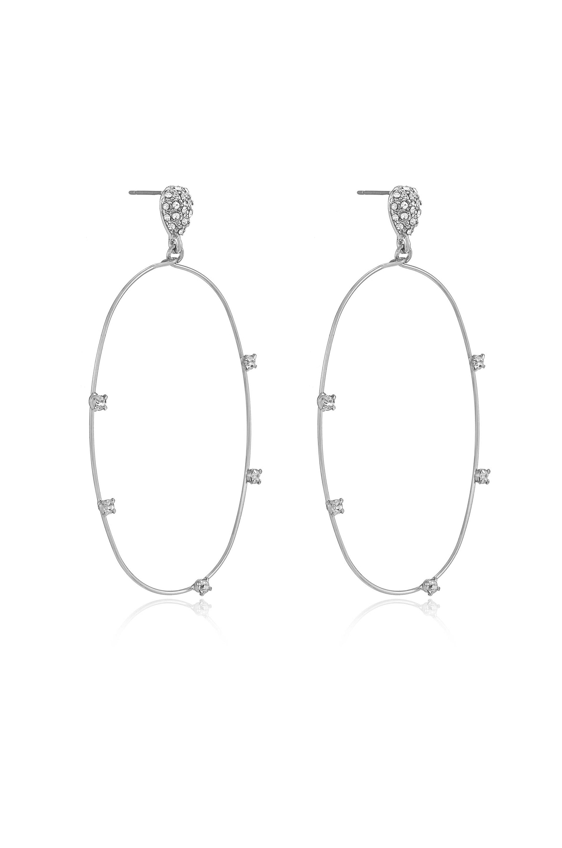 Delicate Crystal Large Oval Hoop Earrings Rhodium Plated