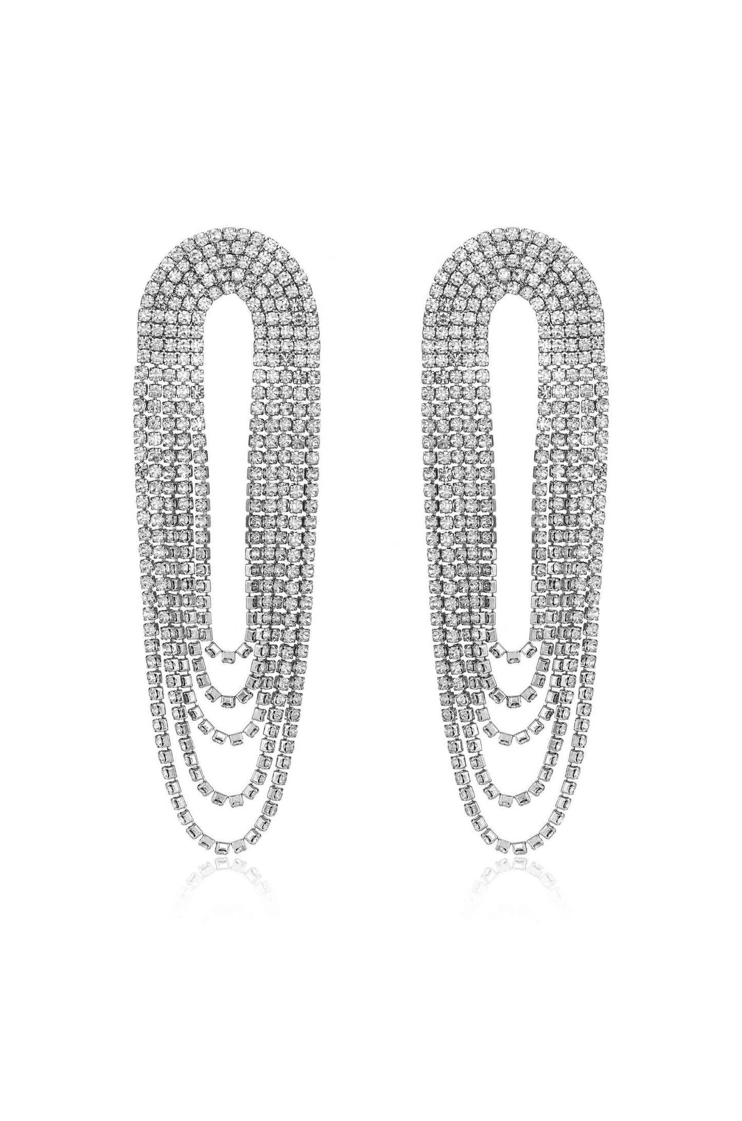 Crystal Drape Fringe Earrings Clear Crystal with Rhodium Plating