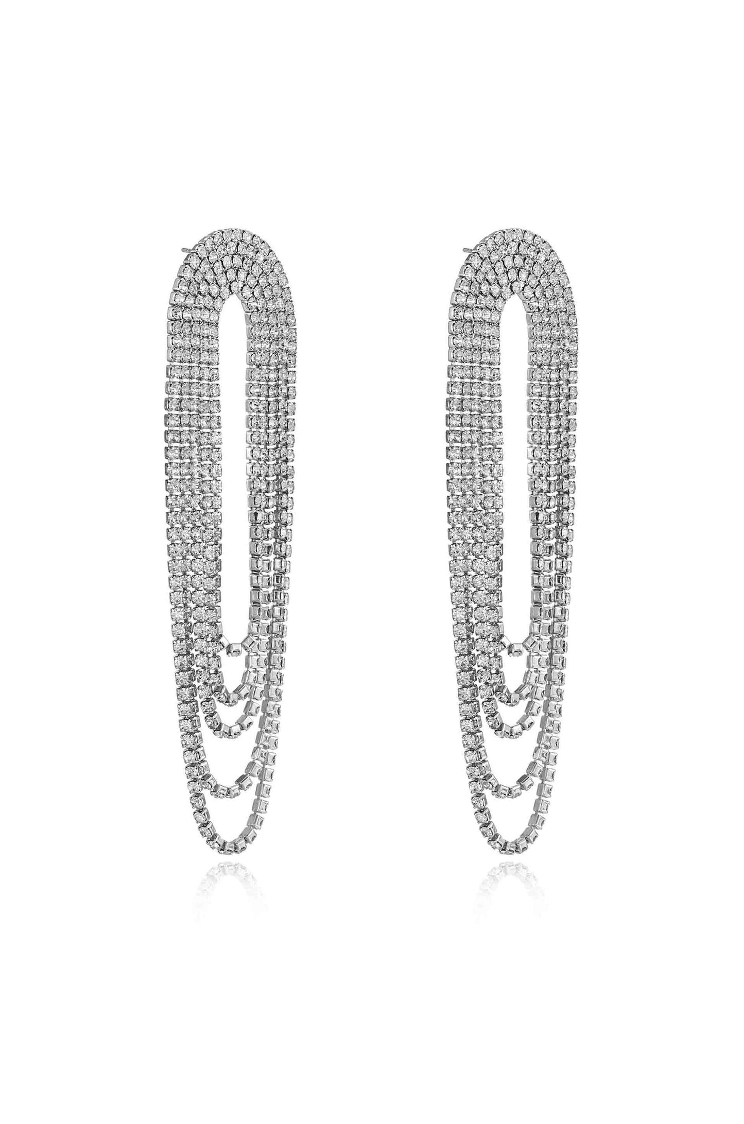 Crystal Drape Fringe Earrings in rhodium side
