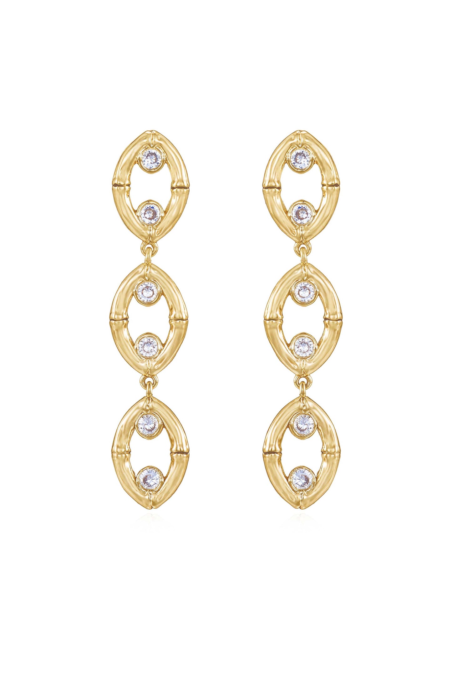 Crystal & 18k Gold Plated Bamboo Eyelet Drop Earrings