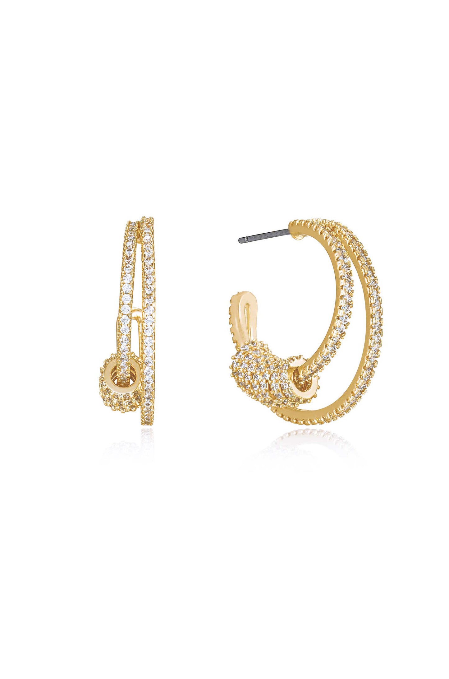 Double Crystal Pave Ring 18k Gold Plated Hoop Earrings