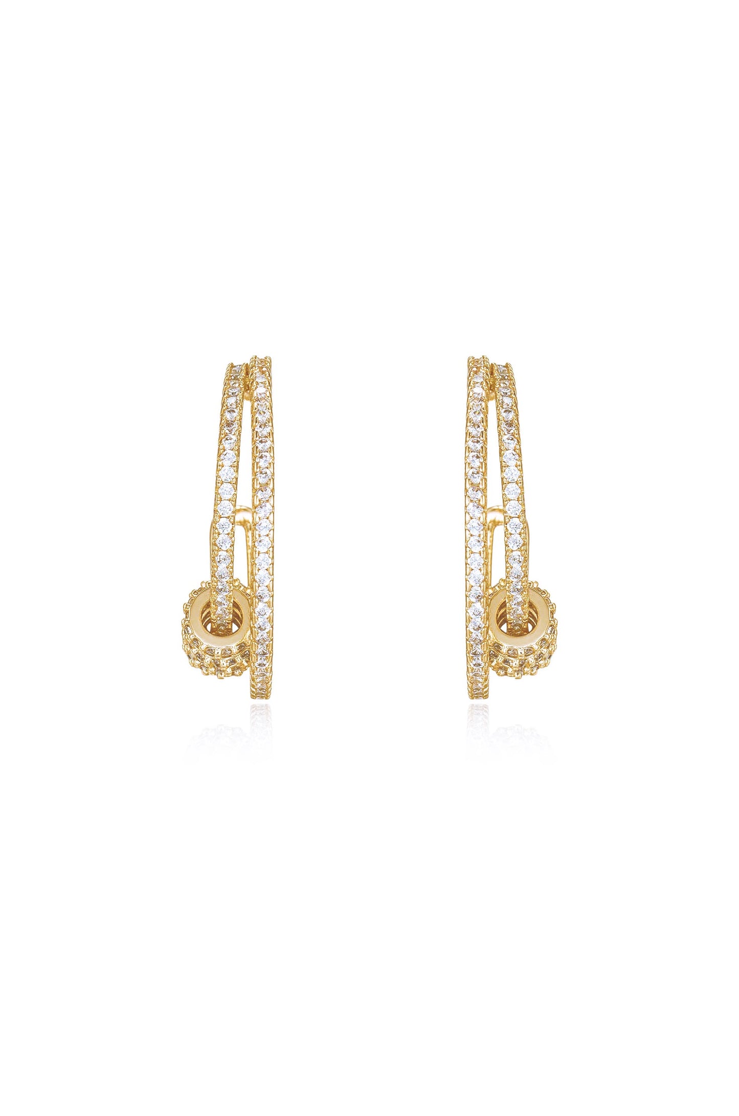 Double Crystal Pave Ring 18k Gold Plated Hoop Earrings front