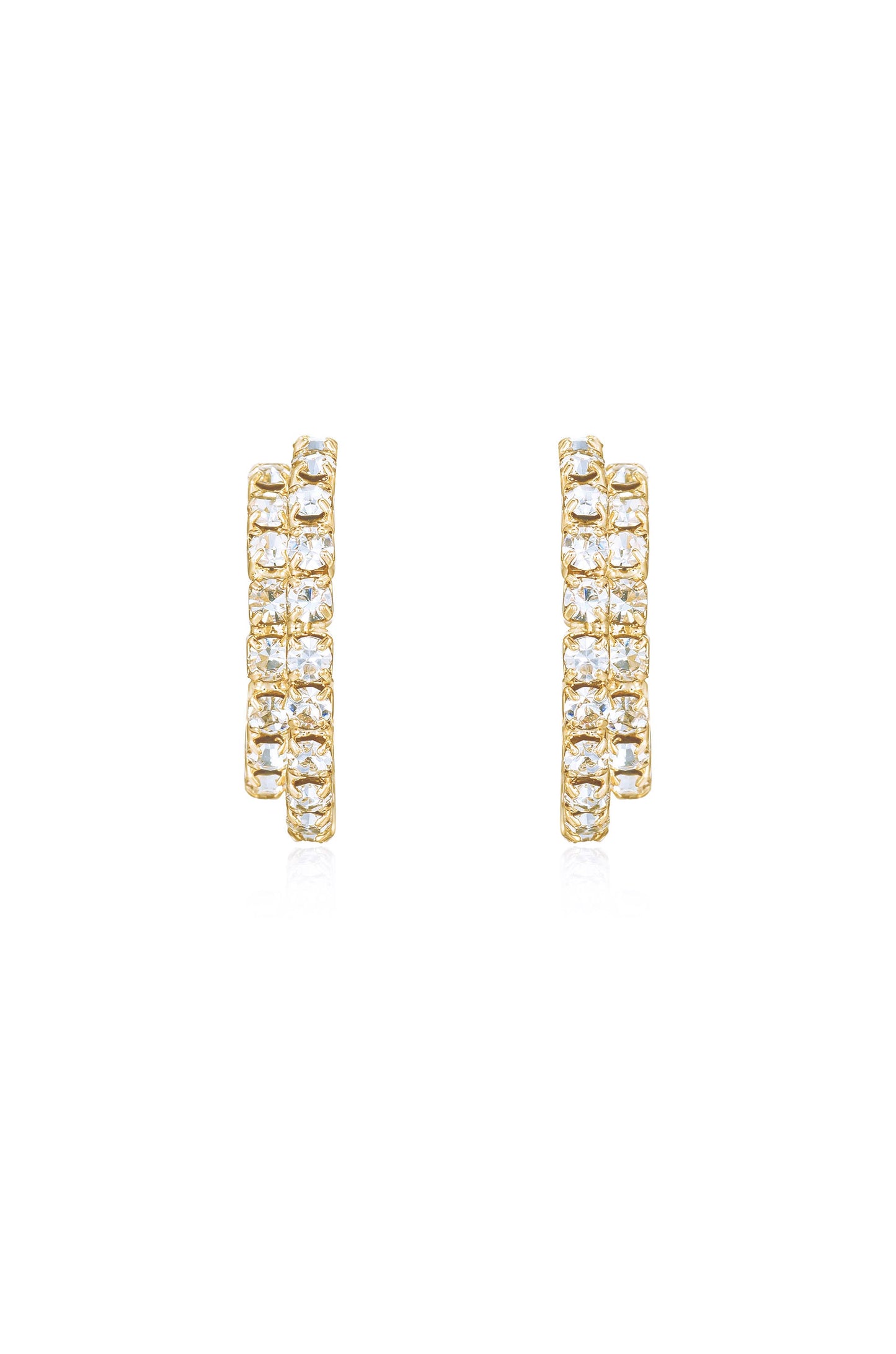 Rhinestone 18k Gold Plated Huggie Hoop Earrings front