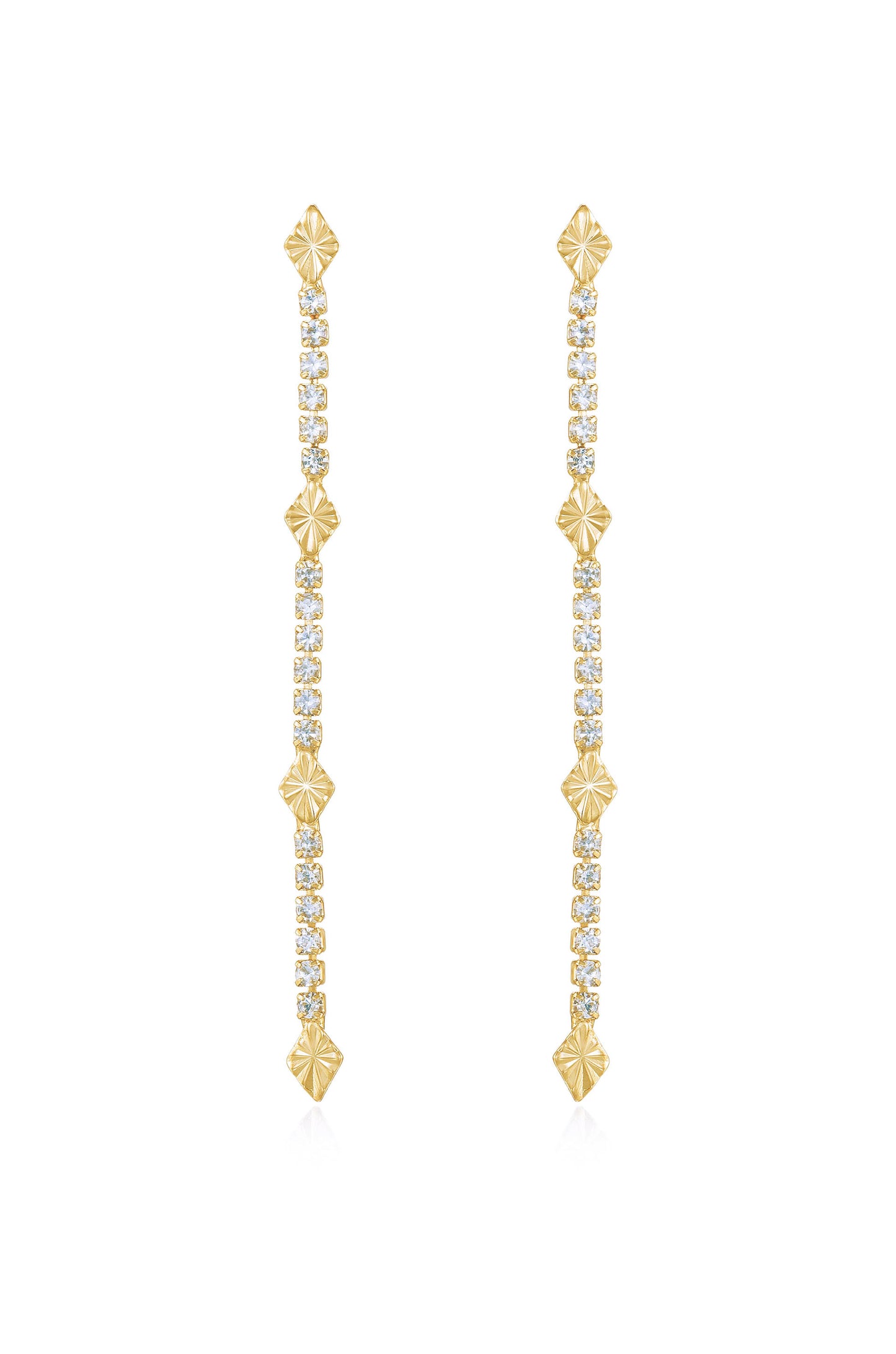 Straight Crystal Chain 18k Gold Plated Dangle Earrings