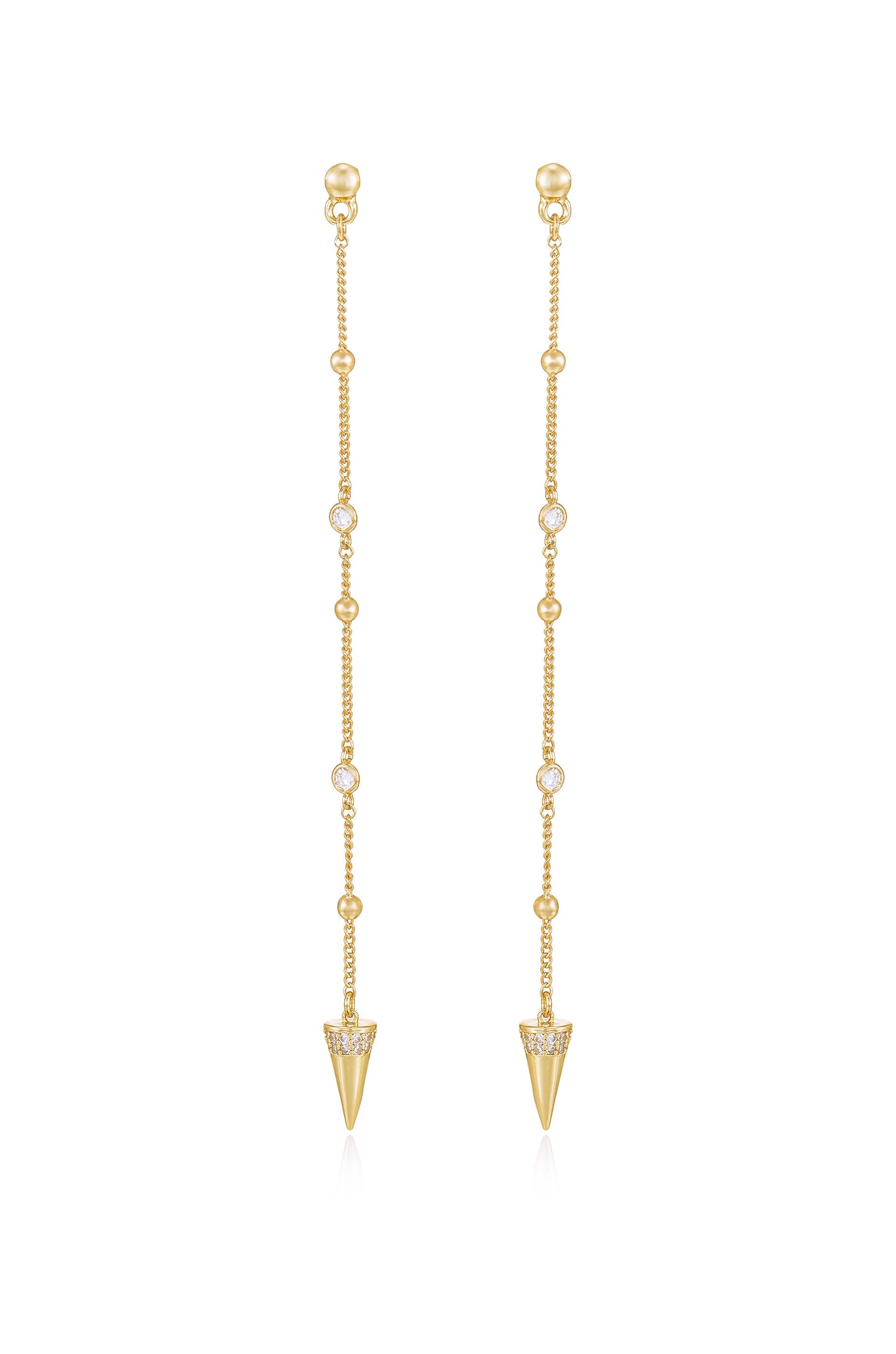 Gold Spike Drop Chain 18k Gold Plated Earrings