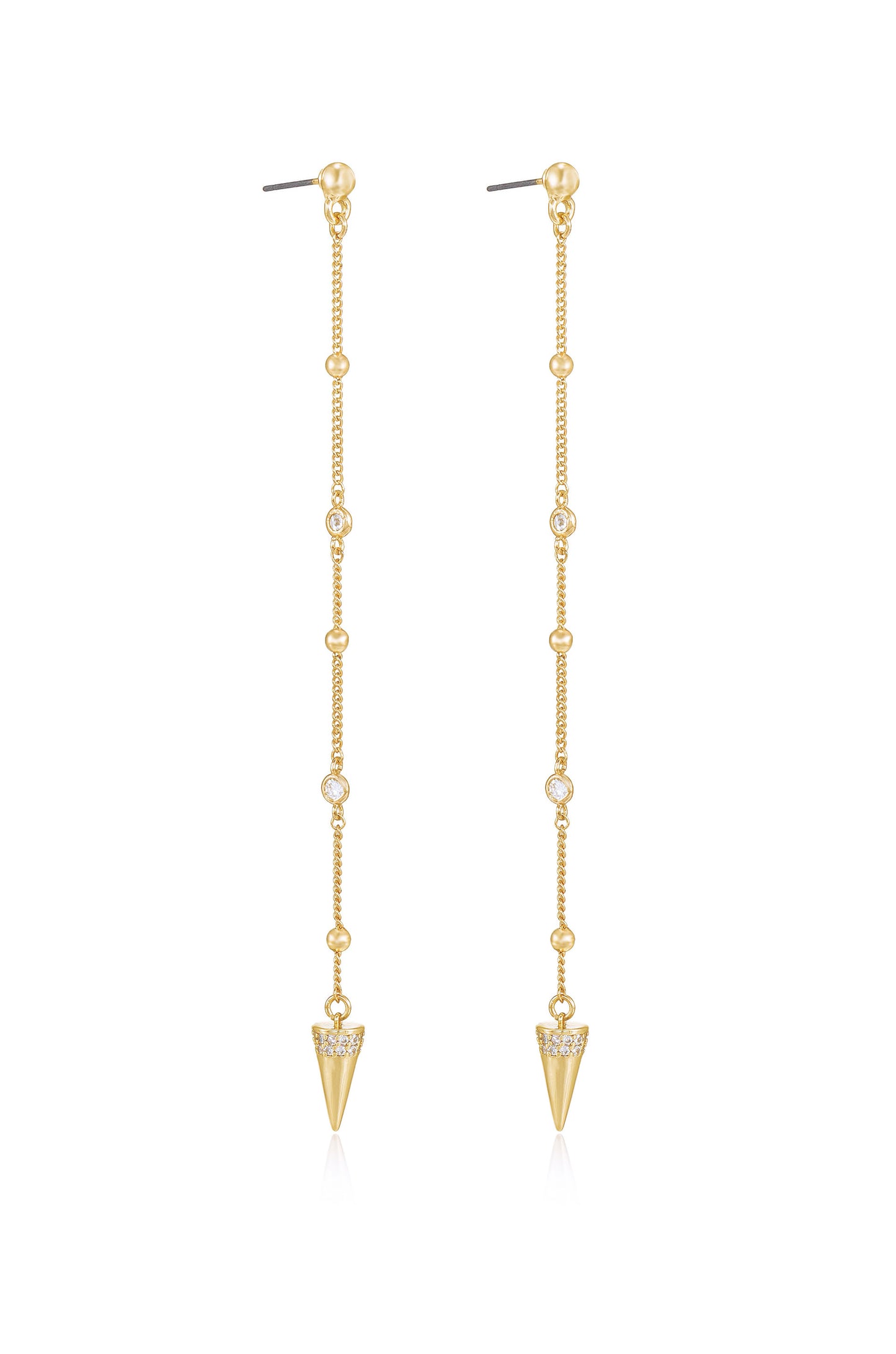 Gold Spike Drop Chain 18k Gold Plated Earrings side