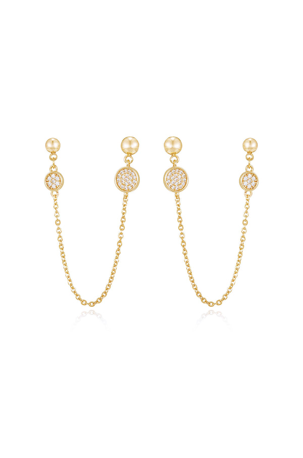 Double Piercing Chain Drop Earrings