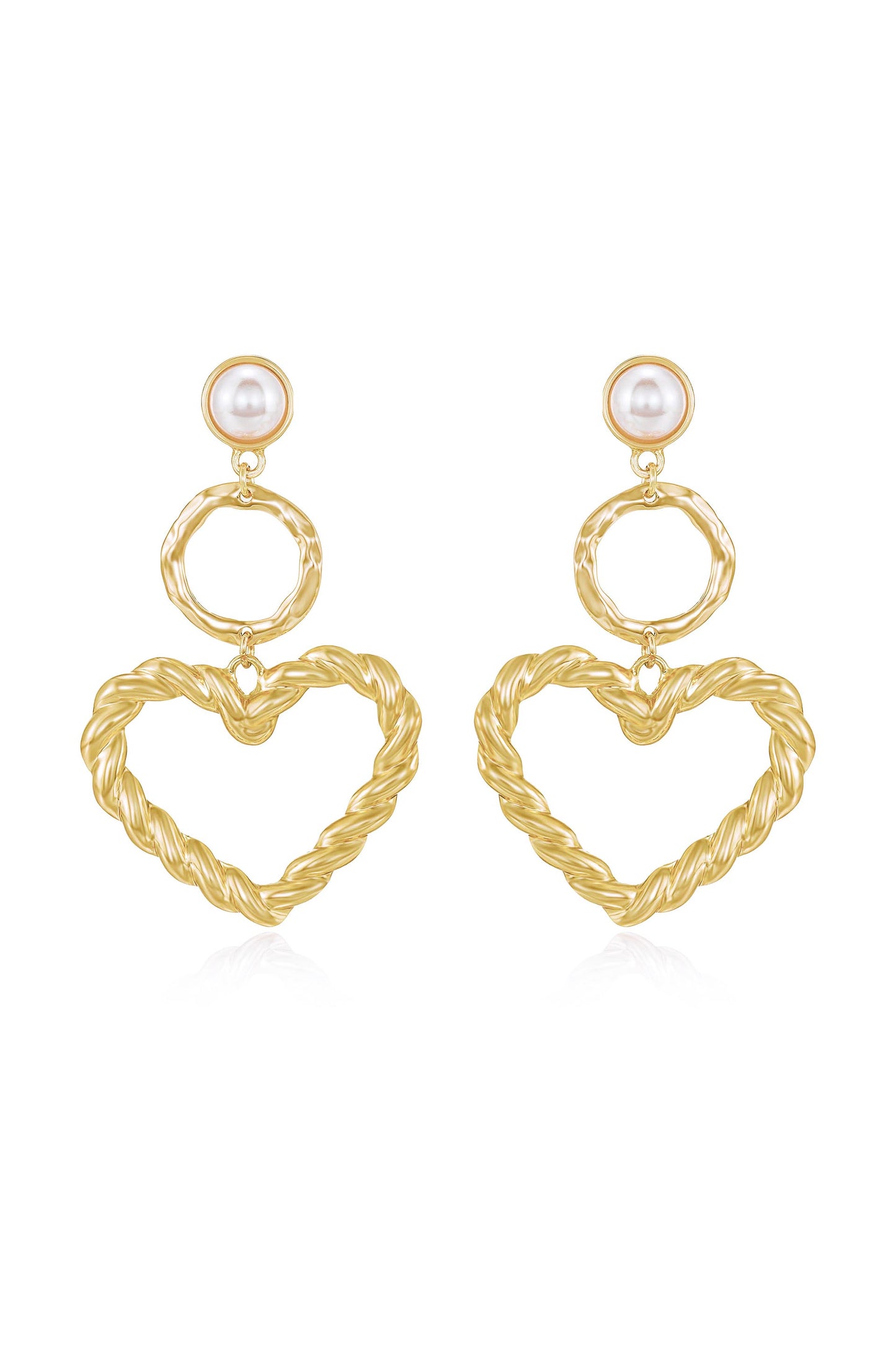 Twisted Heart Pearl and 18k Gold Plated Earrings