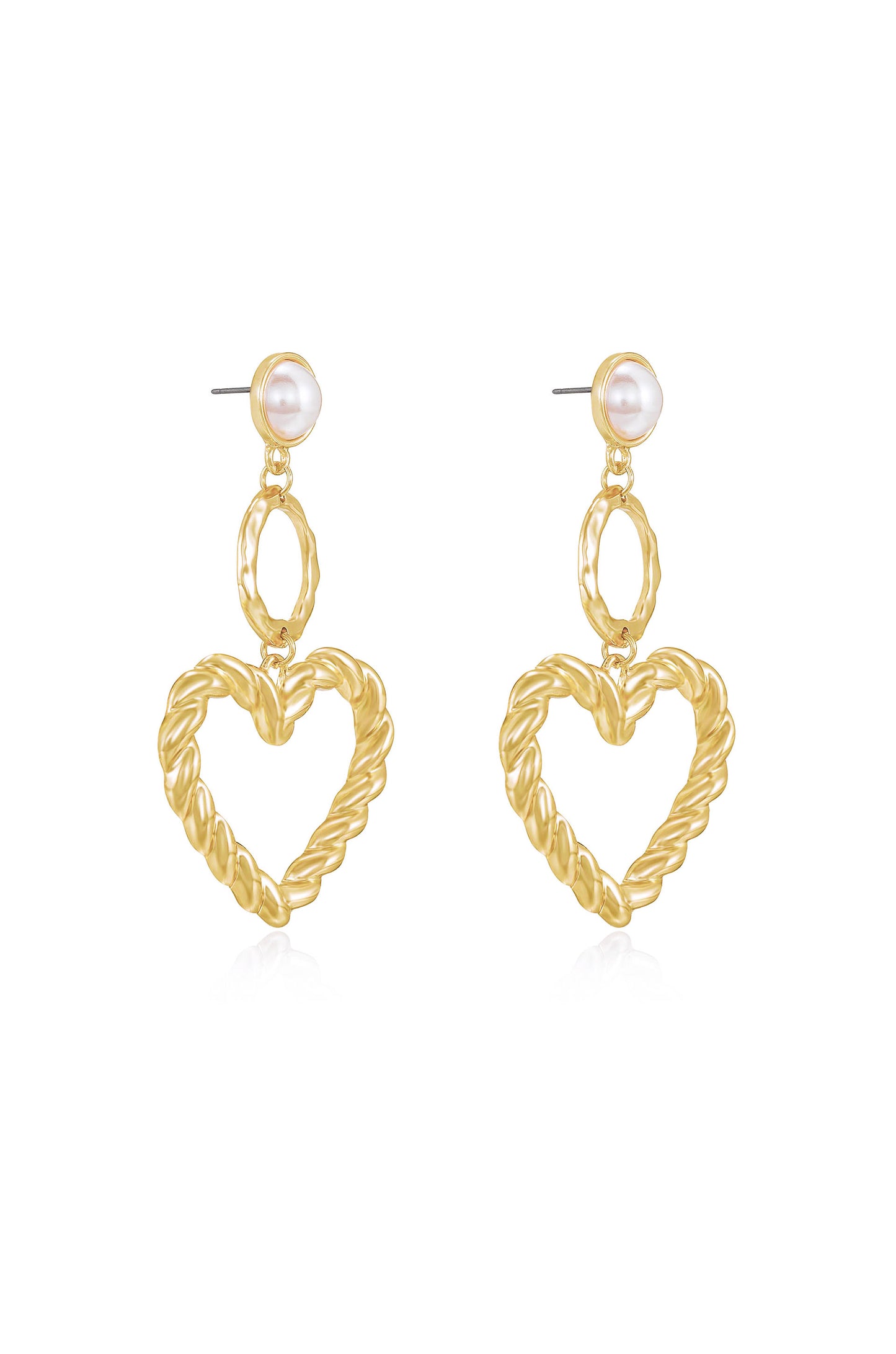 Twisted Heart Pearl and 18k Gold Plated Earrings side