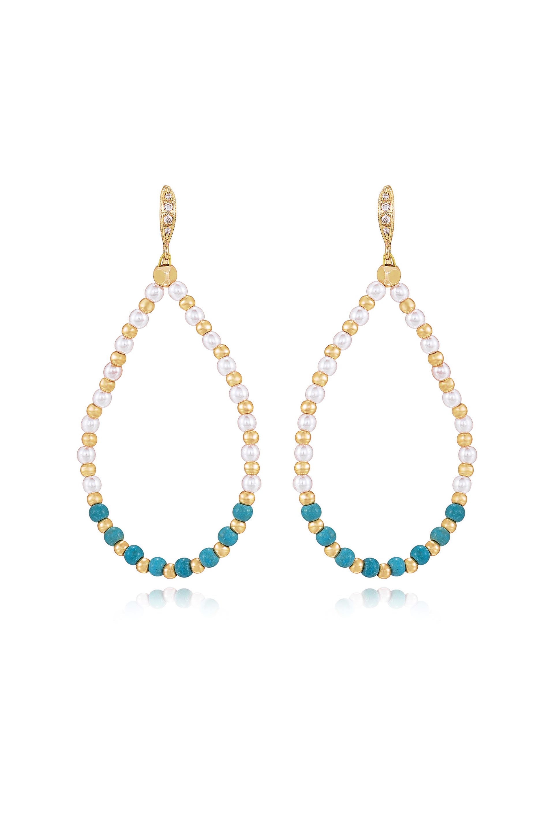 Turquoise and Pearl Teardrop Drop Earrings