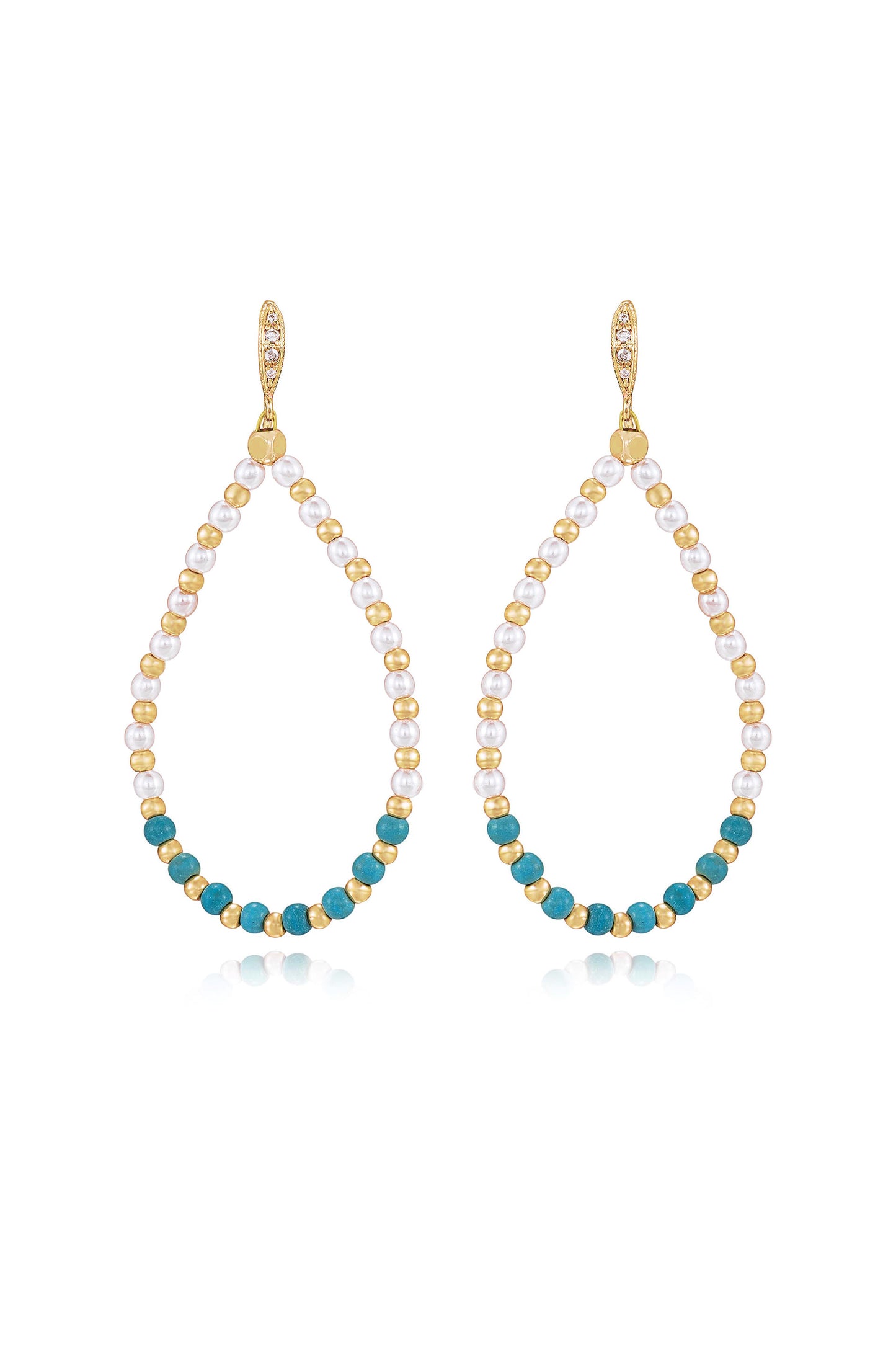 Turquoise and Pearl Teardrop Drop Earrings