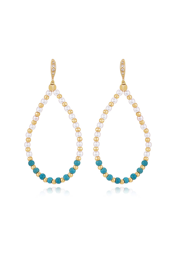 Turquoise and Pearl Teardrop Earrings