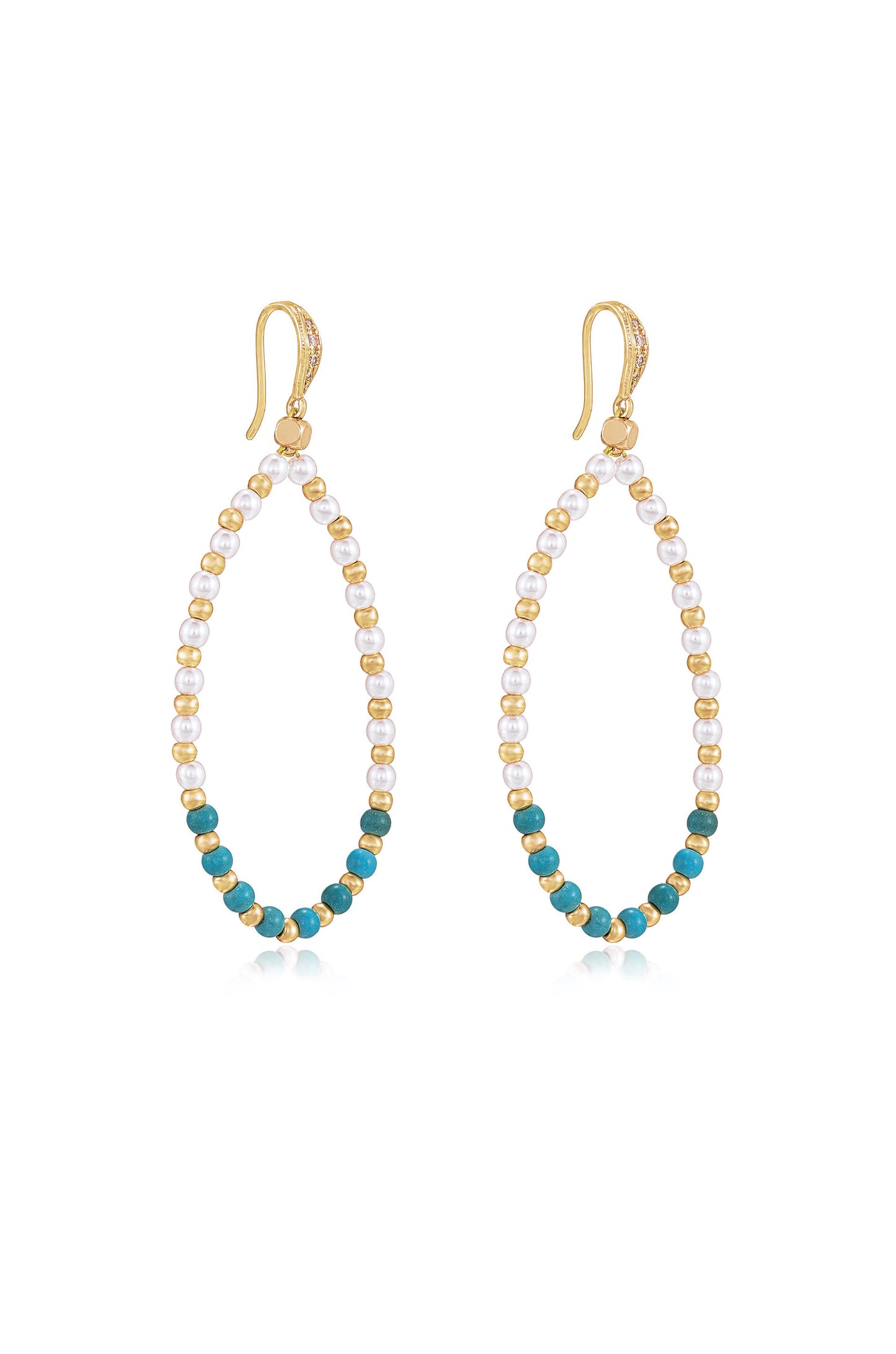 Turquoise and Pearl Teardrop Drop Earrings side