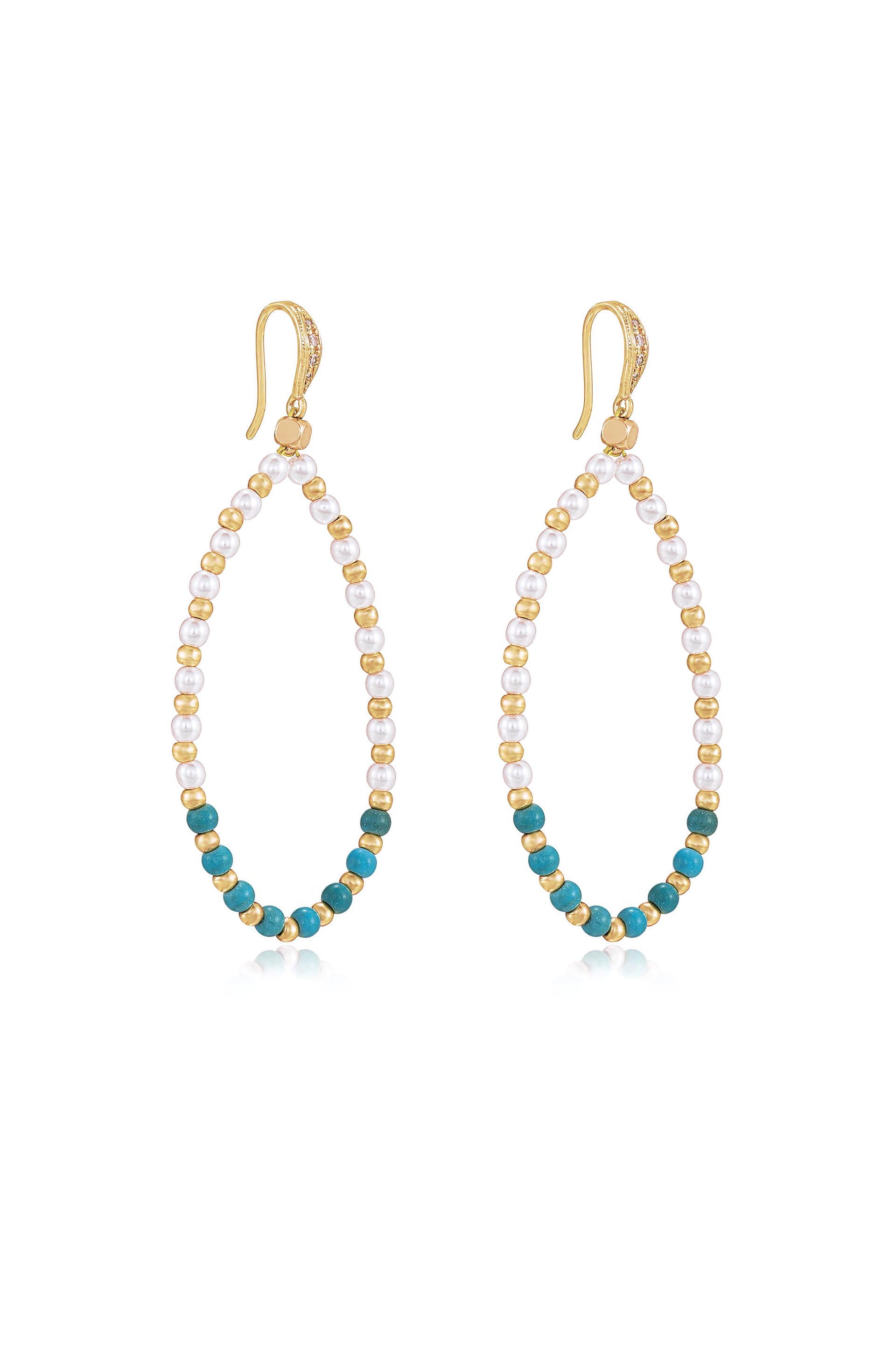 Turquoise and Pearl Teardrop Drop Earrings side