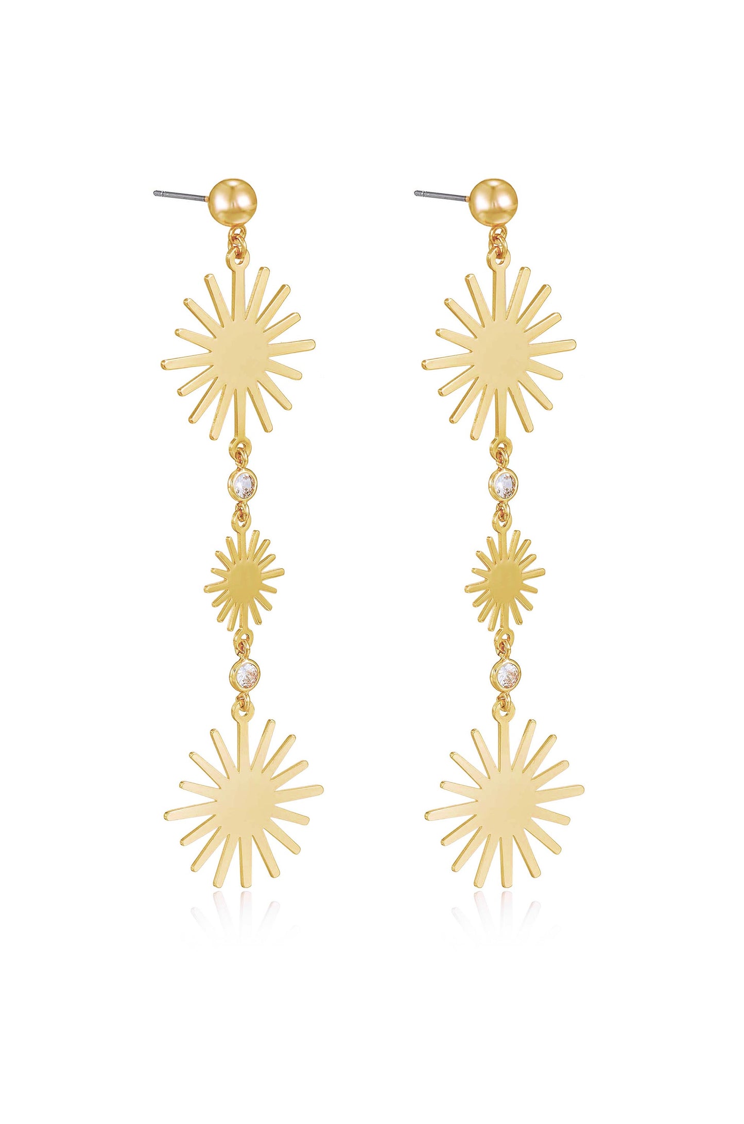 Sunburst Drop 18k Gold Plated Dangle Earrings side