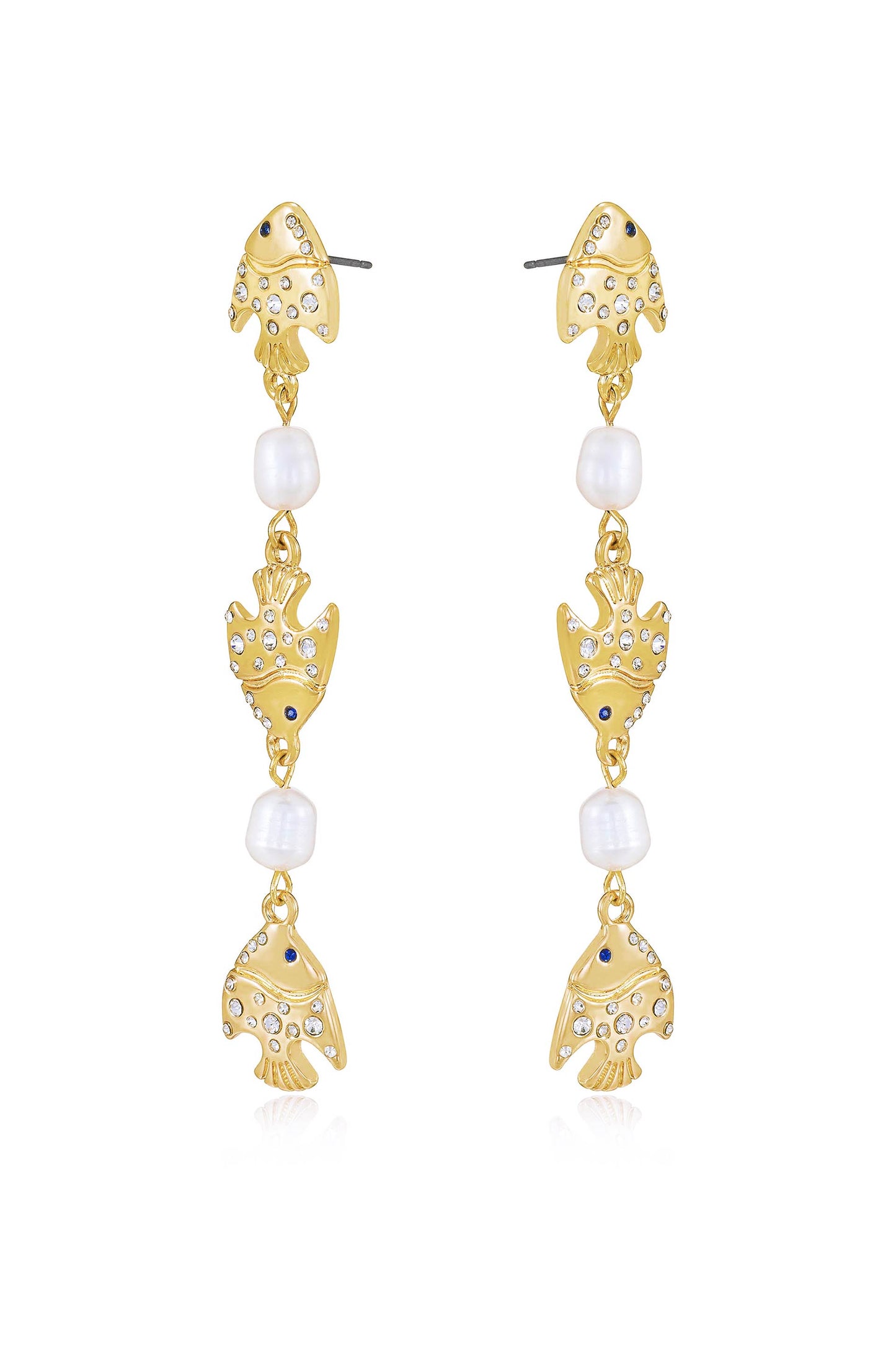 Tropical Fish and Pearl Dangle 18k Gold Plated Earrings side