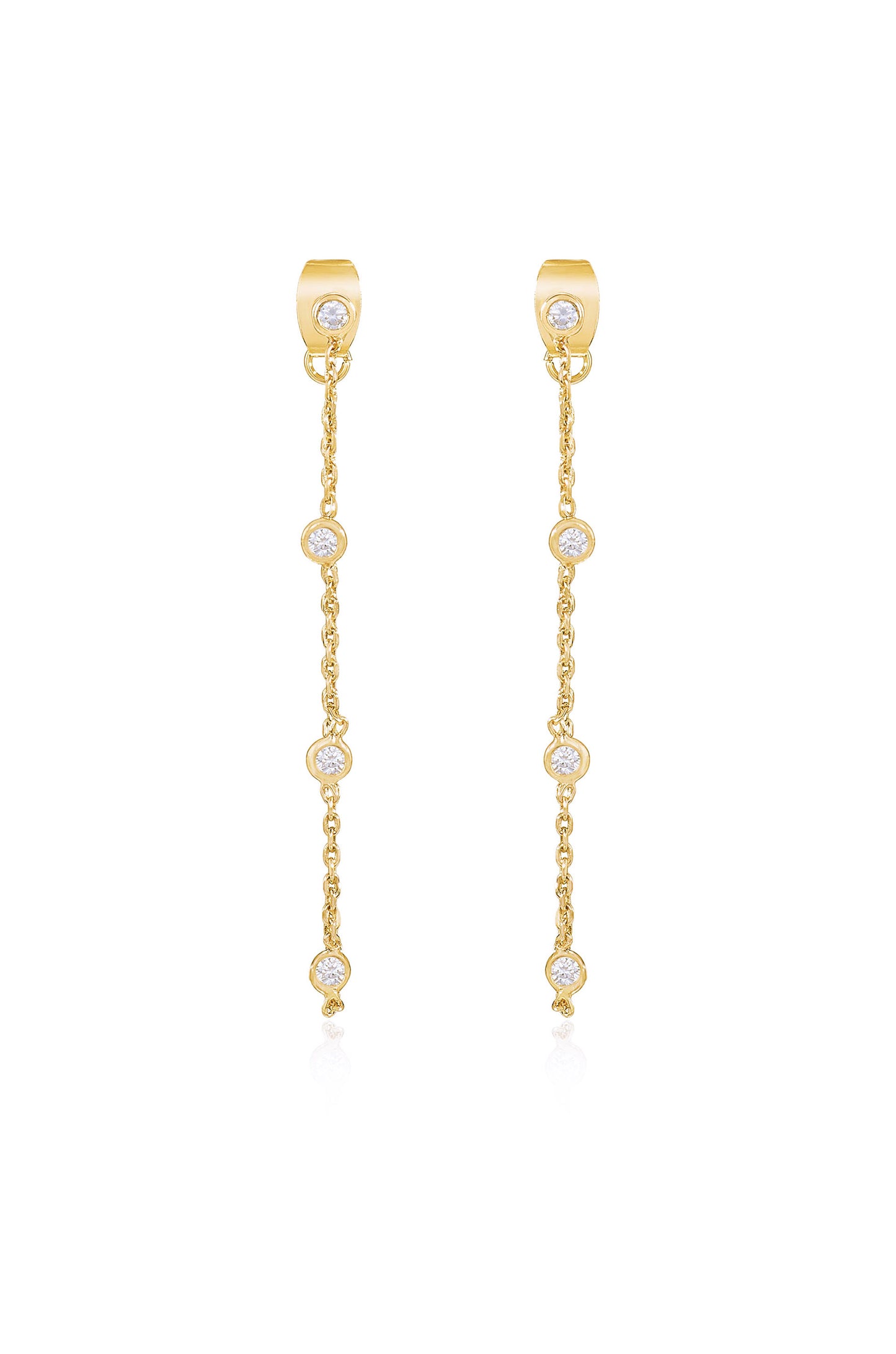 Elegantly Modern Chain and Crystal Strand 18k Gold Plated Earrings front