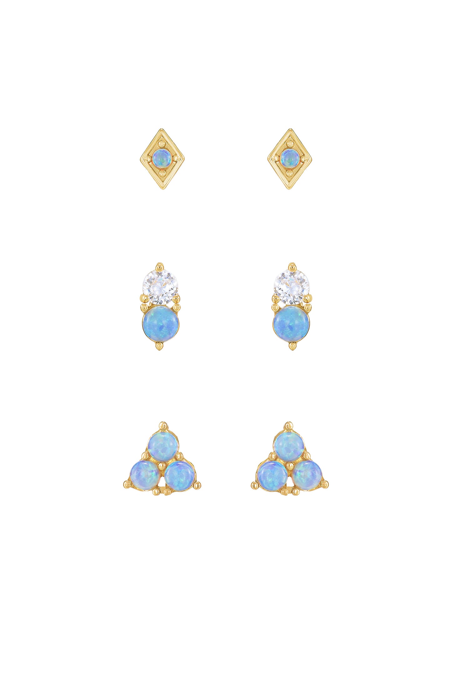 Blue Kyocera Opal & 18k Gold Plated Geometric Stud Set