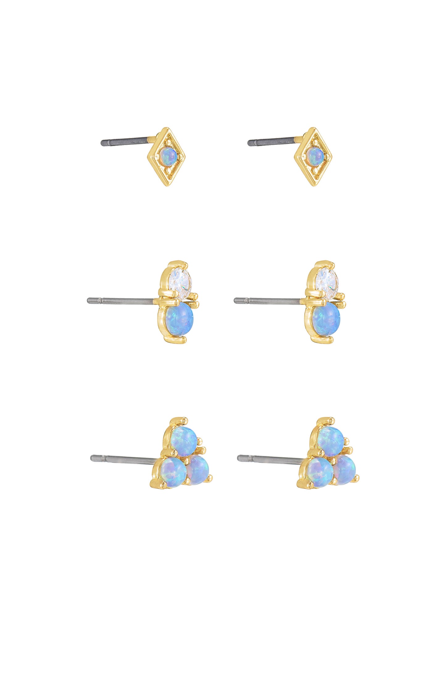 Blue Kyocera Opal & 18k Gold Plated Geometric Stud Set side