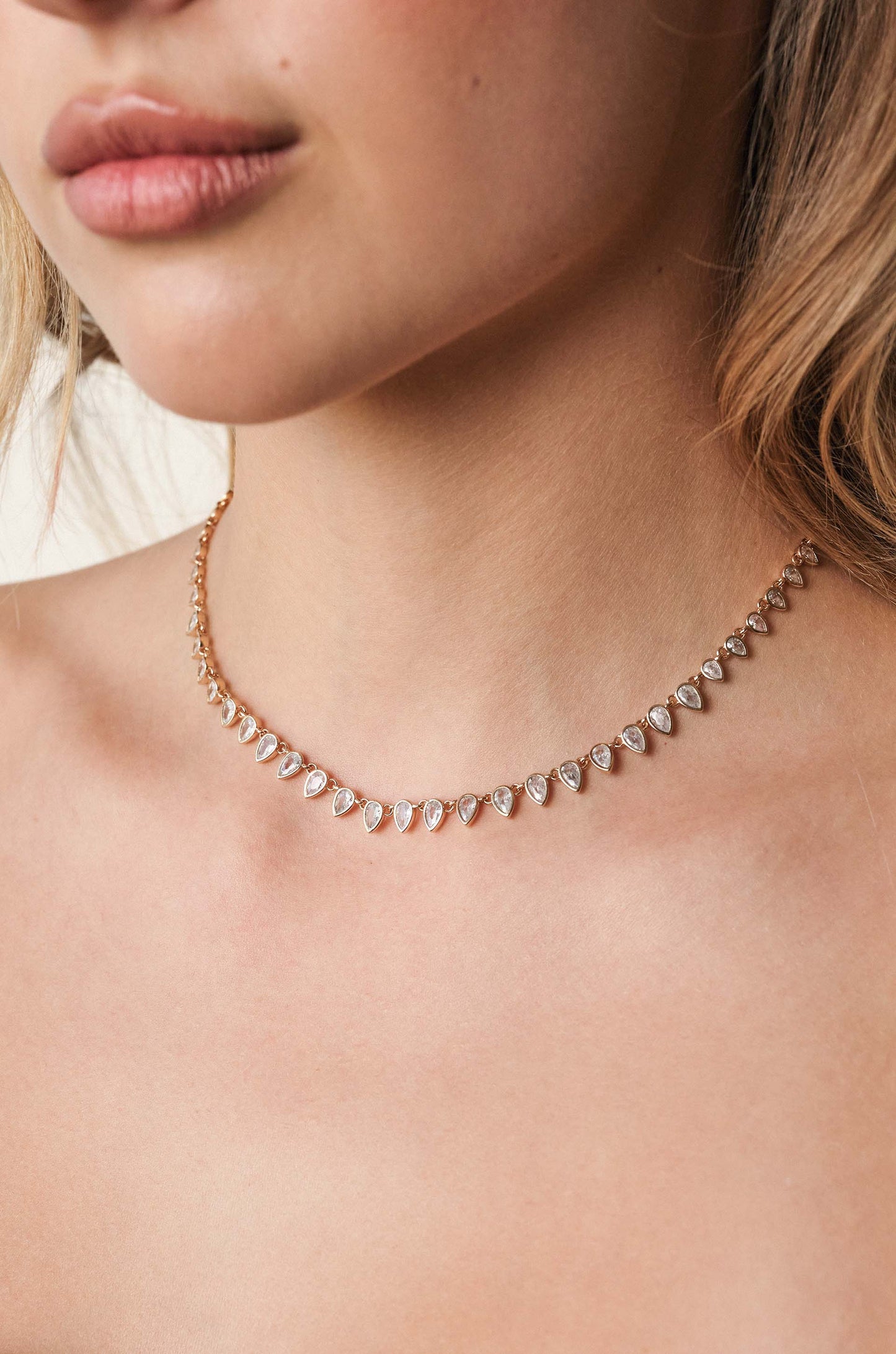 Pointed Bezel Crystal 18k Gold Plated Choker on model